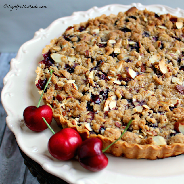 Cherry Almond Crumble Pie from Delightful E Made