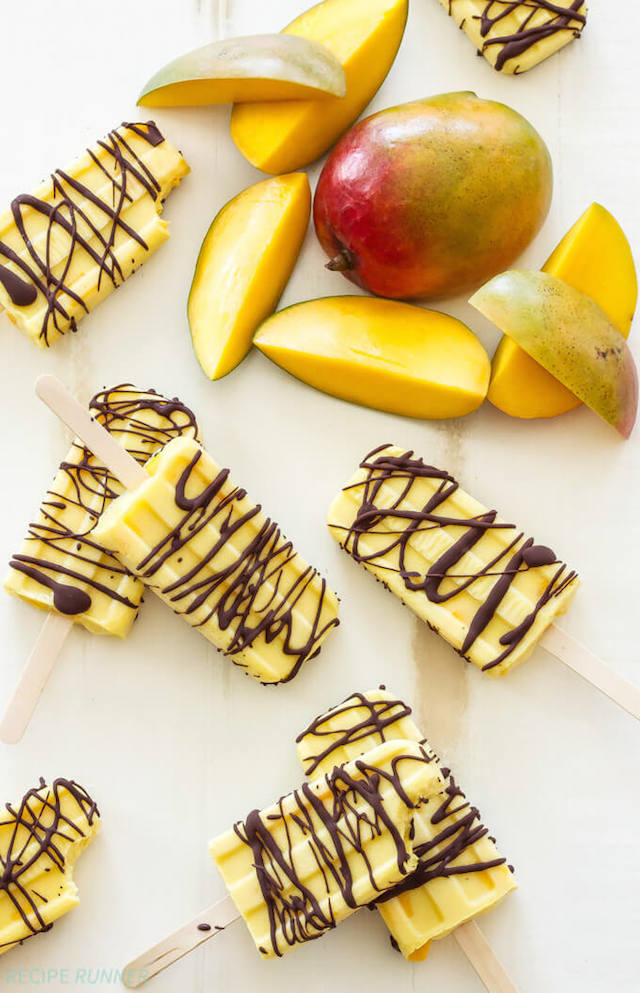 Chocolate Drizzled Mango Yogurt Pops from Spoonful of Flavor
