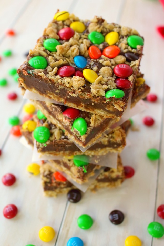 Fudgey M&M Magic bars from Delightful E made