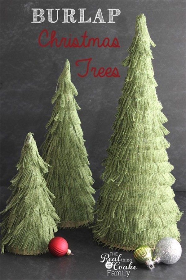 Burlap Christmas Trees from The Real Thing With The Coake Family