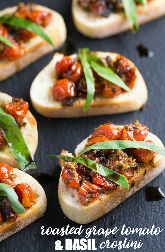 Roasted Grape Tomato and Basil Crostini from Simply Stacie