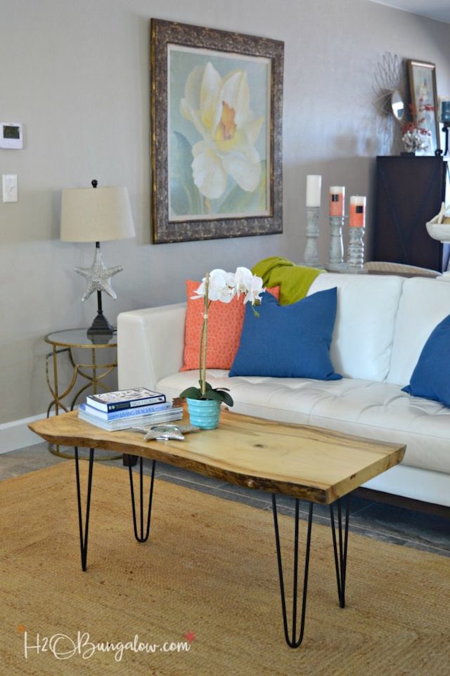 Hairpin Leg DIY Live Edge Wood Coffee Table from H2O Bungalow