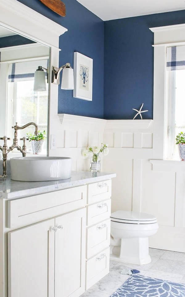 White and Blue Bathroom Reveal from Saw Nail and Paint