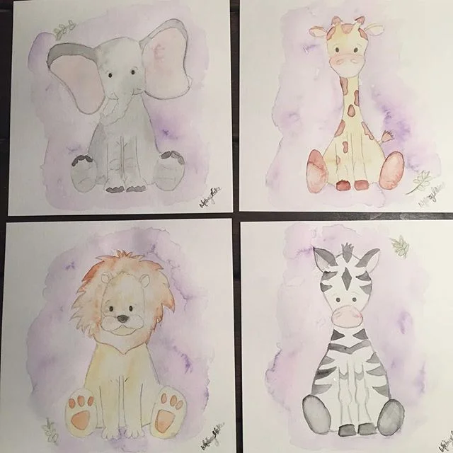 Another fun nursery set ❤️ #3penniesdesigns #customartwork #babyanimals