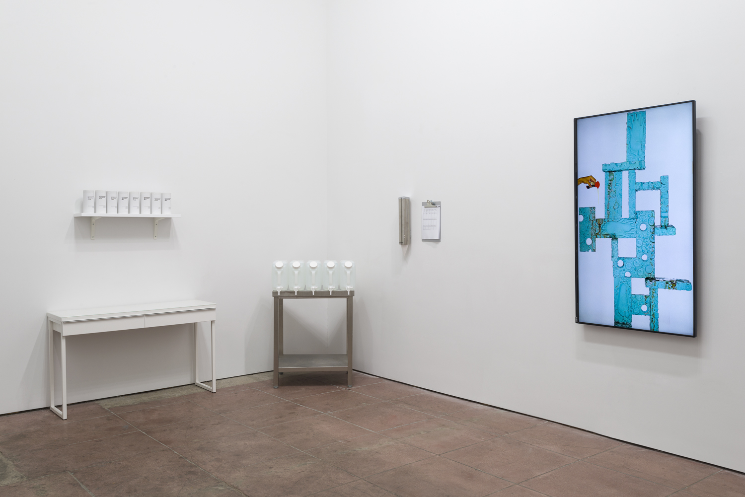 In the Flesh Part l: Subliminal Substances , installation view Martos Gallery, Los Angeles, 2015 (Sean Raspet, Nicolas Lobo)