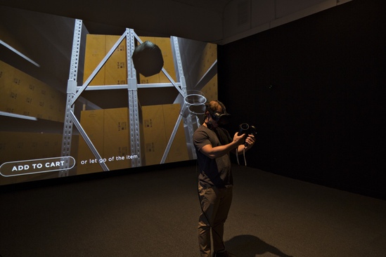 Institute for New Feeling, Ditherer , 2016, installation view HTC Vive VR Headset, video projection