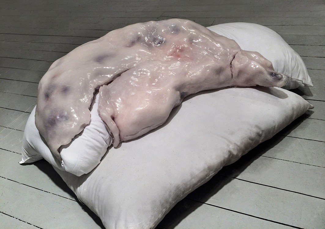 Ivana Basic, Asleep , 2015 Body, feathers, wax, pillows,weight, pressure, silicone