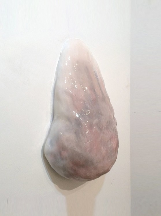 Ivana Basic, Weight , 2015 Hollow body, weight, wax, silicone, drywall, wood