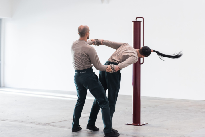 Adam Linder , Full Service, 2018, installation view Wattis Institute, San Francisco Choreographic Service No.4: Some Strands of Support, 2016 Two dancers: Enrico Ticconi and Adam Linder