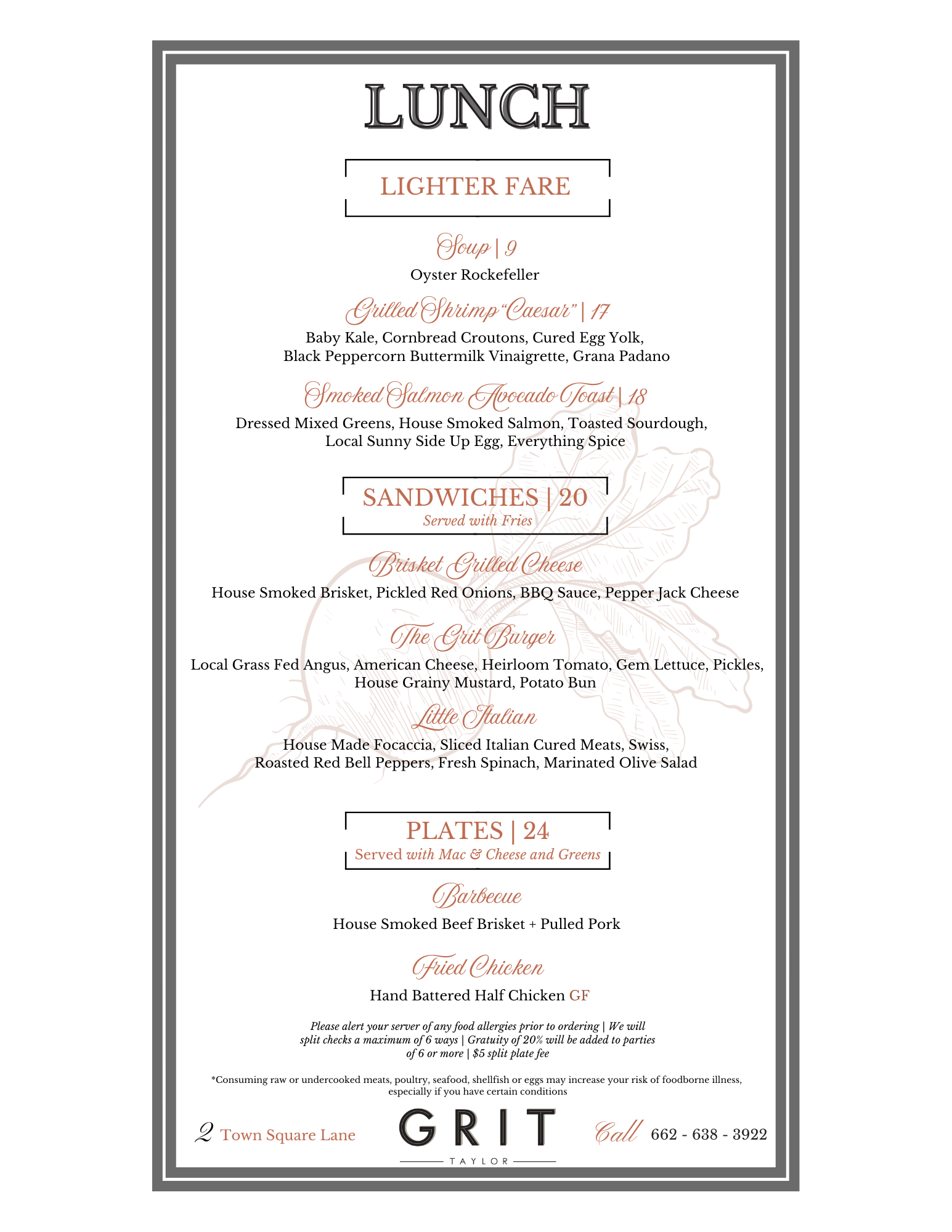 Glints Menu Grit Restaurant