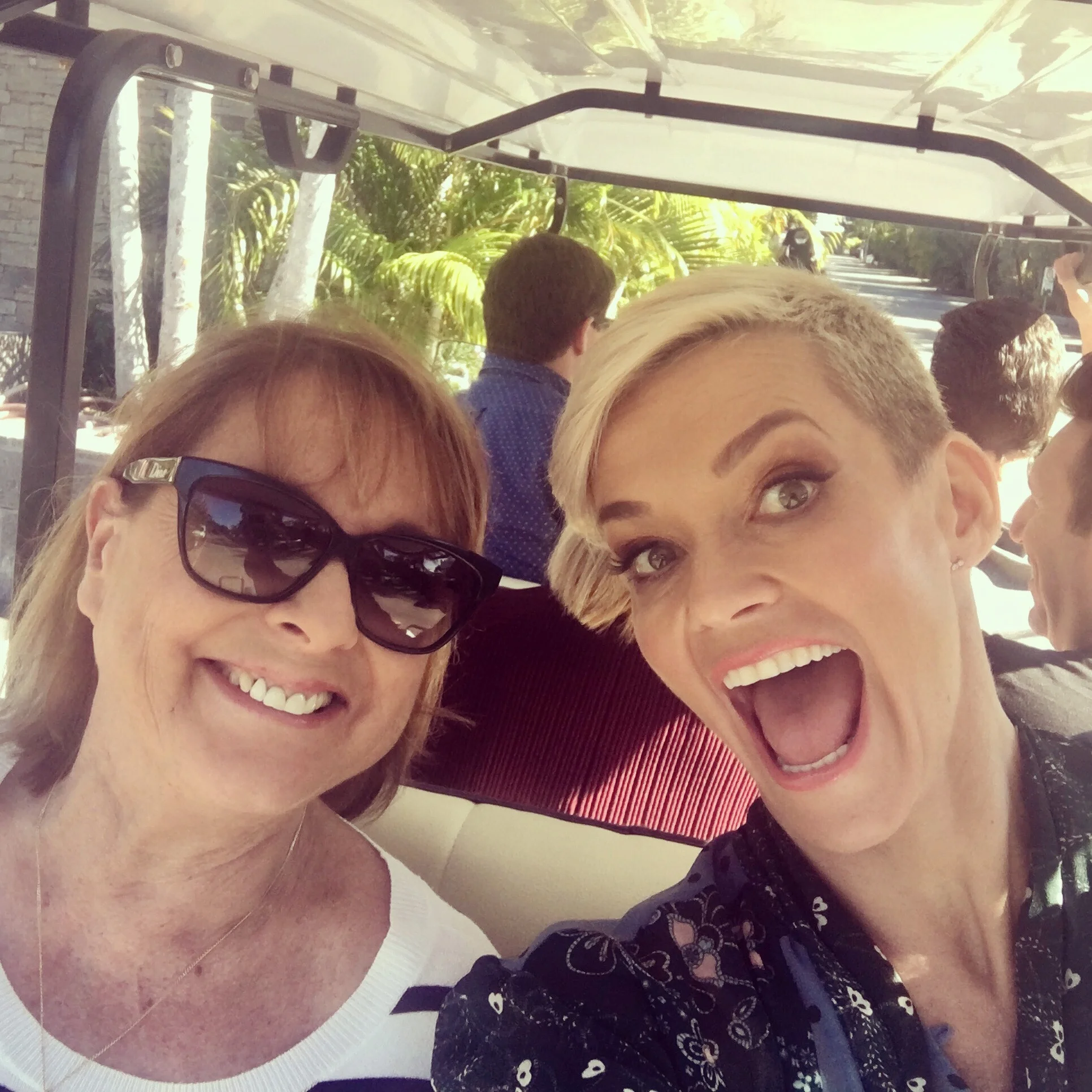 Hands free driving! (Neesy and I being driven around in golf buggy)