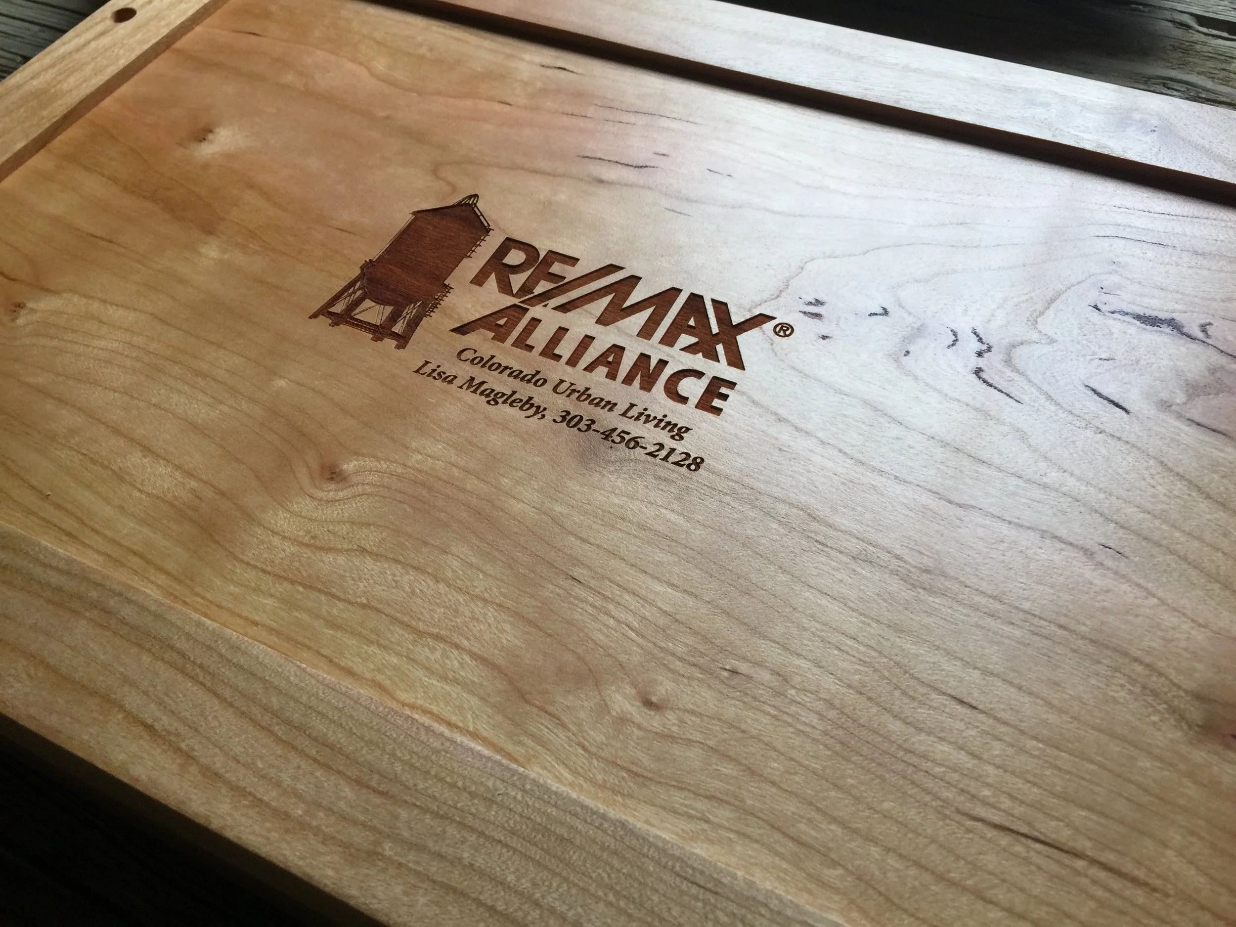 Logo Engraving on the back of a Wood Tray
