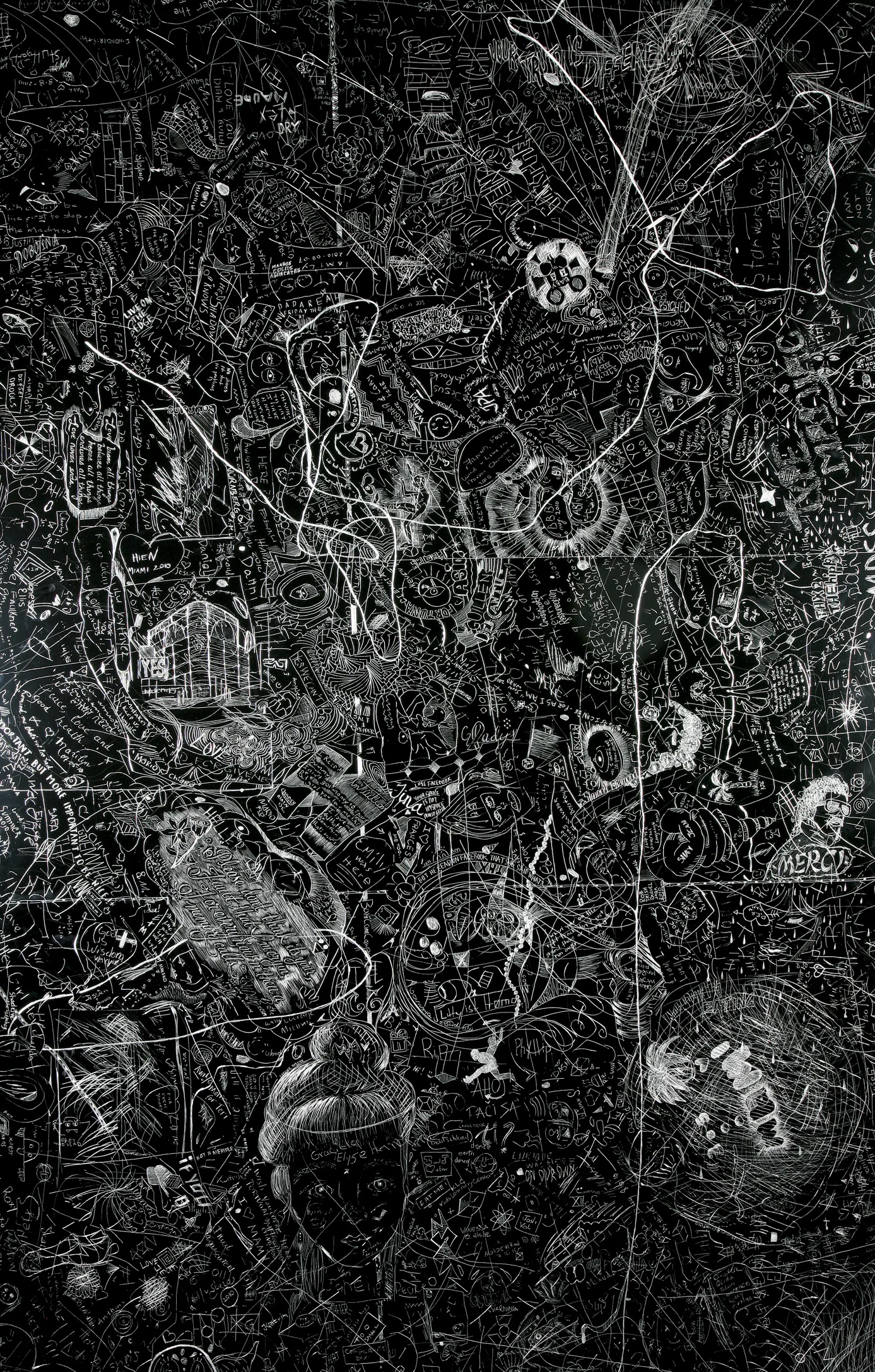 Miami Art Museum 2010, Crowd sourced collaborative drawing, Incised aluminum with baked enamel finish, 60 X 48 inches, 2010-11