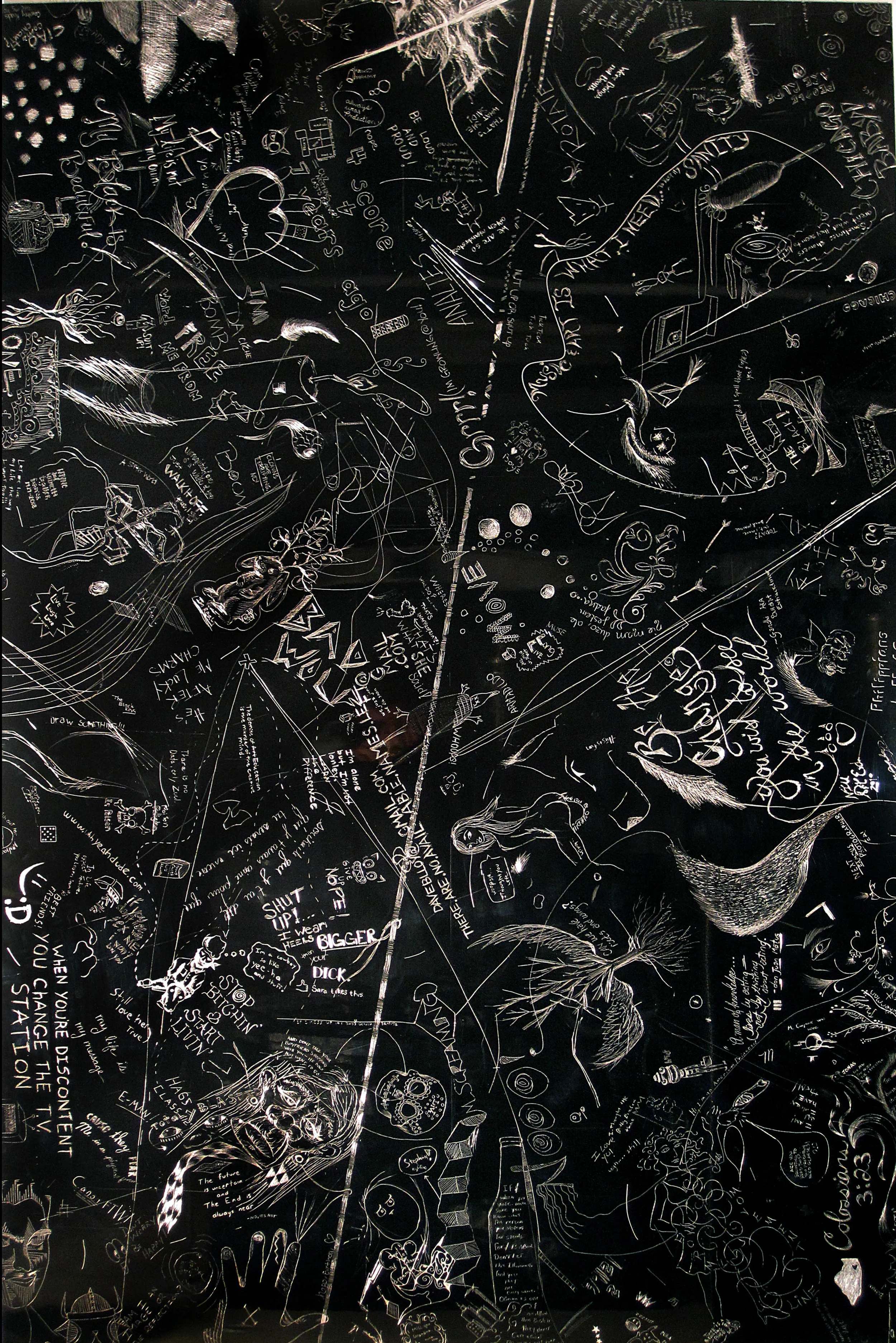 Crosswind, Crowd sourced collaborative drawing at NIU School of Art and Design, Incised aluminum with baked enamel finish, 60 X 48 inches, 2010