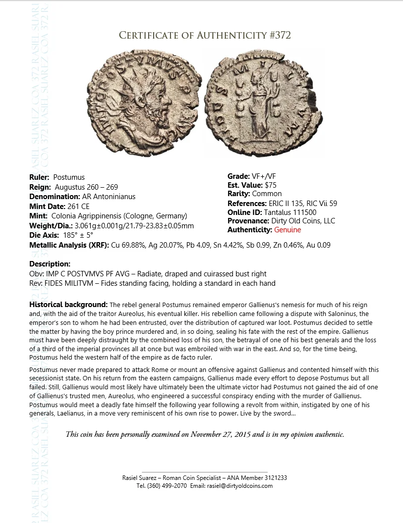 Mail-in Roman & Byzantine Coin Certification