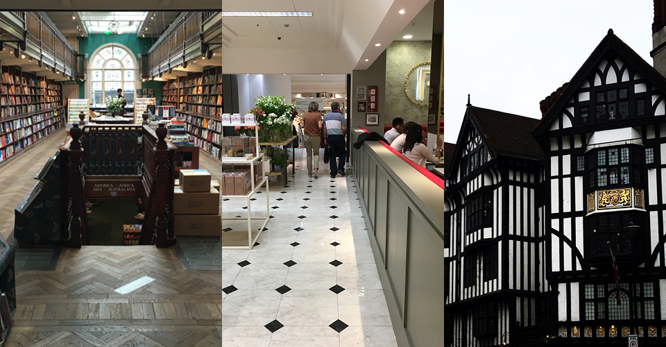 Daunt Books, Marylebone High Street; Selfridges Food Court; Liberty London. Photos: Hahna Busch.