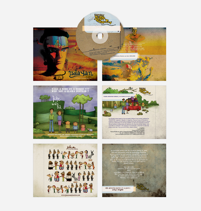 Self Promotional Communication device for an animation studio showcasing the current projects with a dvd housed on the inside flap.