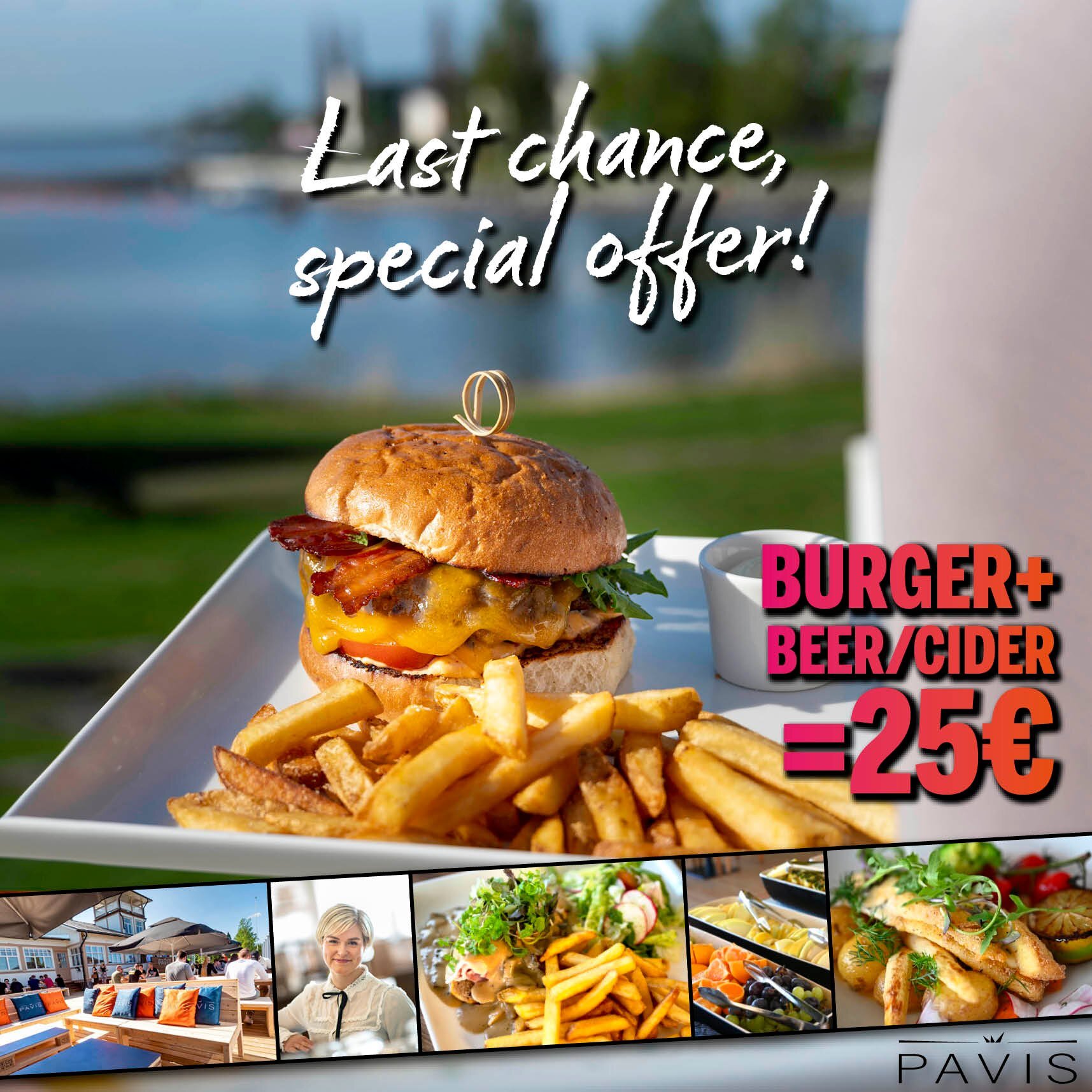 Last chance to grab this weeks special offer: House burger + beer/cider 25&euro;. We are open from 4pm to 11 pm! Welcome! 😊