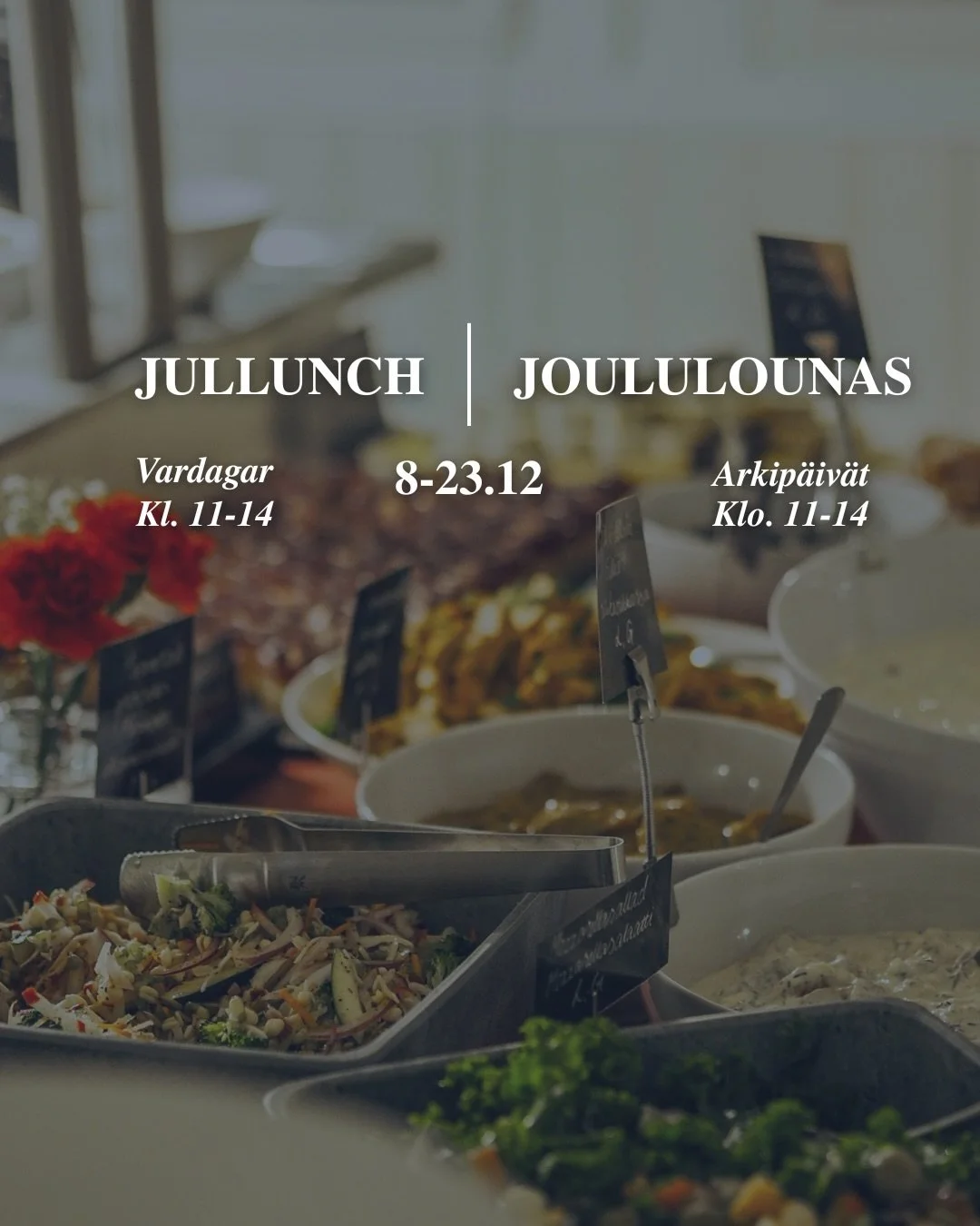 Imorgon b&ouml;rjar jullunchen p&aring; Pavis! 🎅
Jullunchen ers&auml;tter vanlig lunch 8-23.12 och serveras mellan kl. 11-14 varje vardag.

Pris: 34&euro;/person

Barnpriser 
5-8 &aring;r: 12&euro;
9-12 &aring;r: 22&euro;
(0-4 &aring;r: Gratis)

Bok
