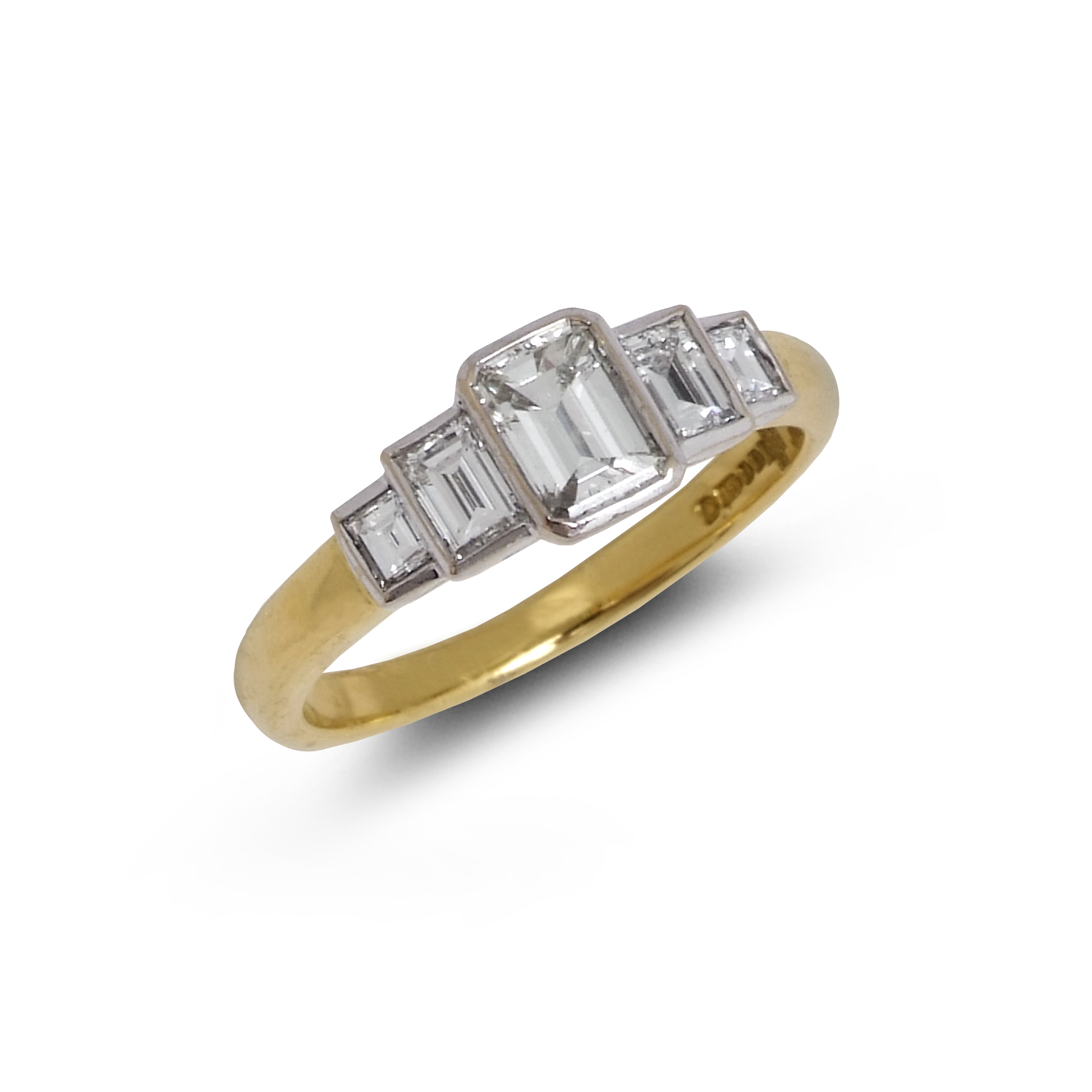 Vintage emerald-cut diamond five-stone ring