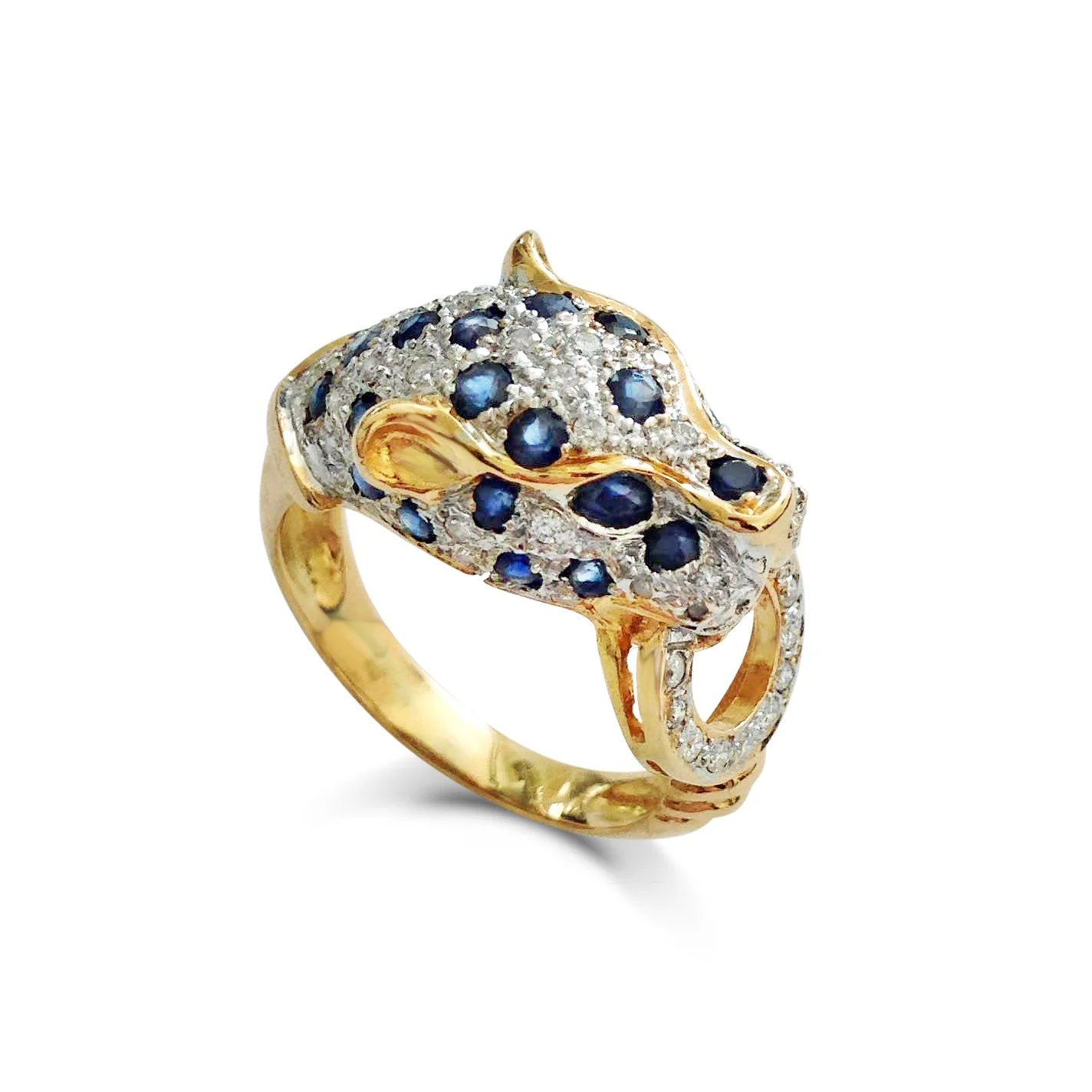 Vintage sapphire and diamond-set panther head ring