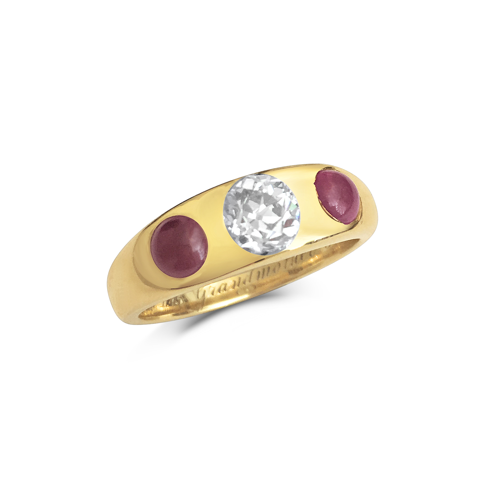 Antique diamond & ruby three-stone gypsy ring