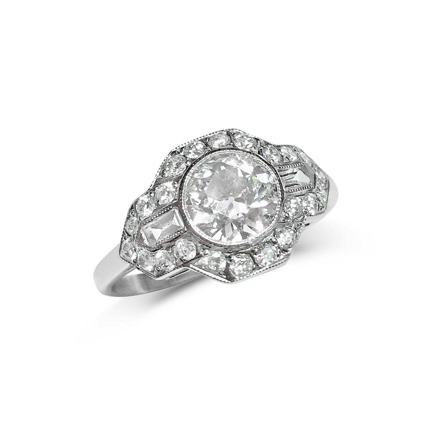 transitional & baguette-cut diamond ring front