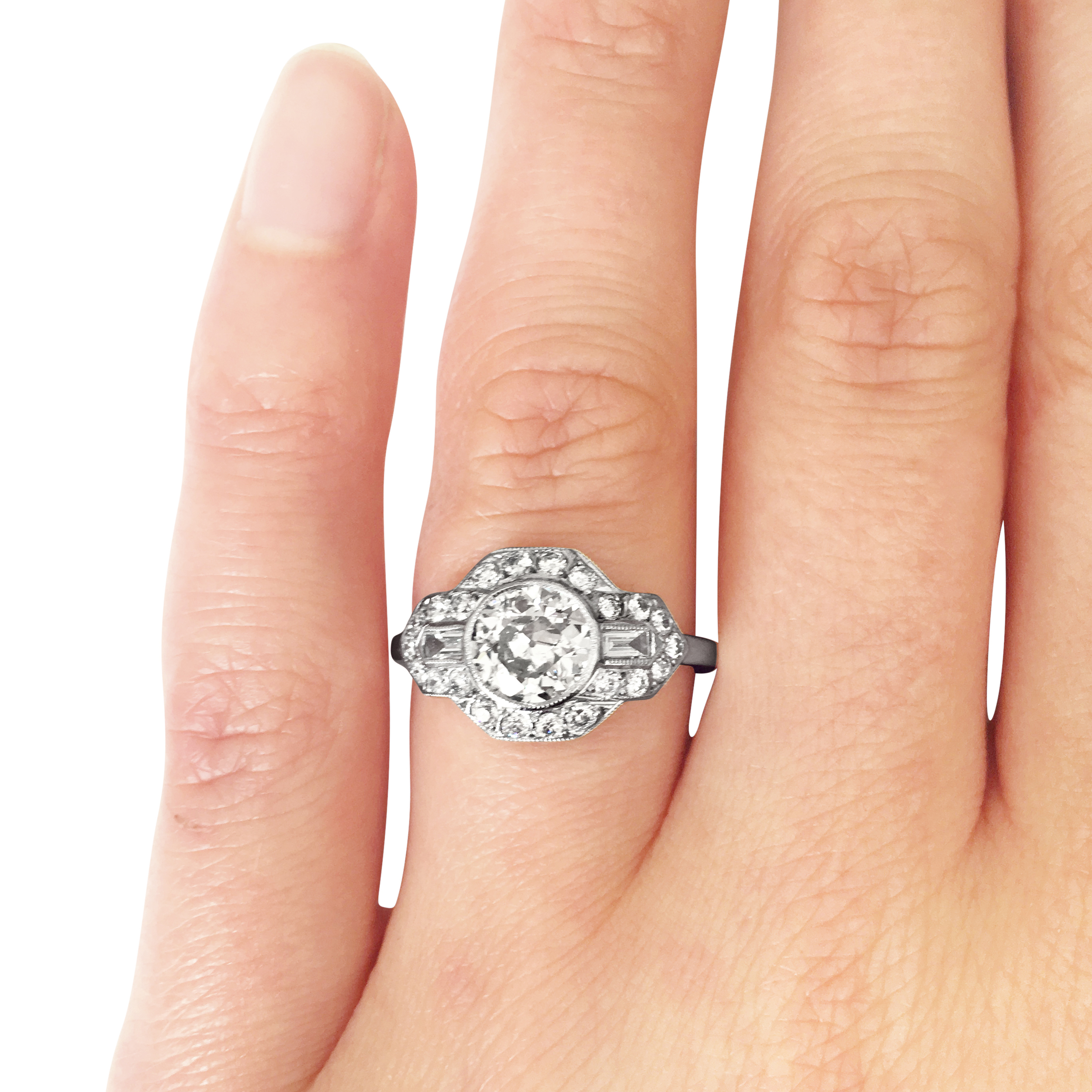 transitional & baguette-cut diamond ring hand shot