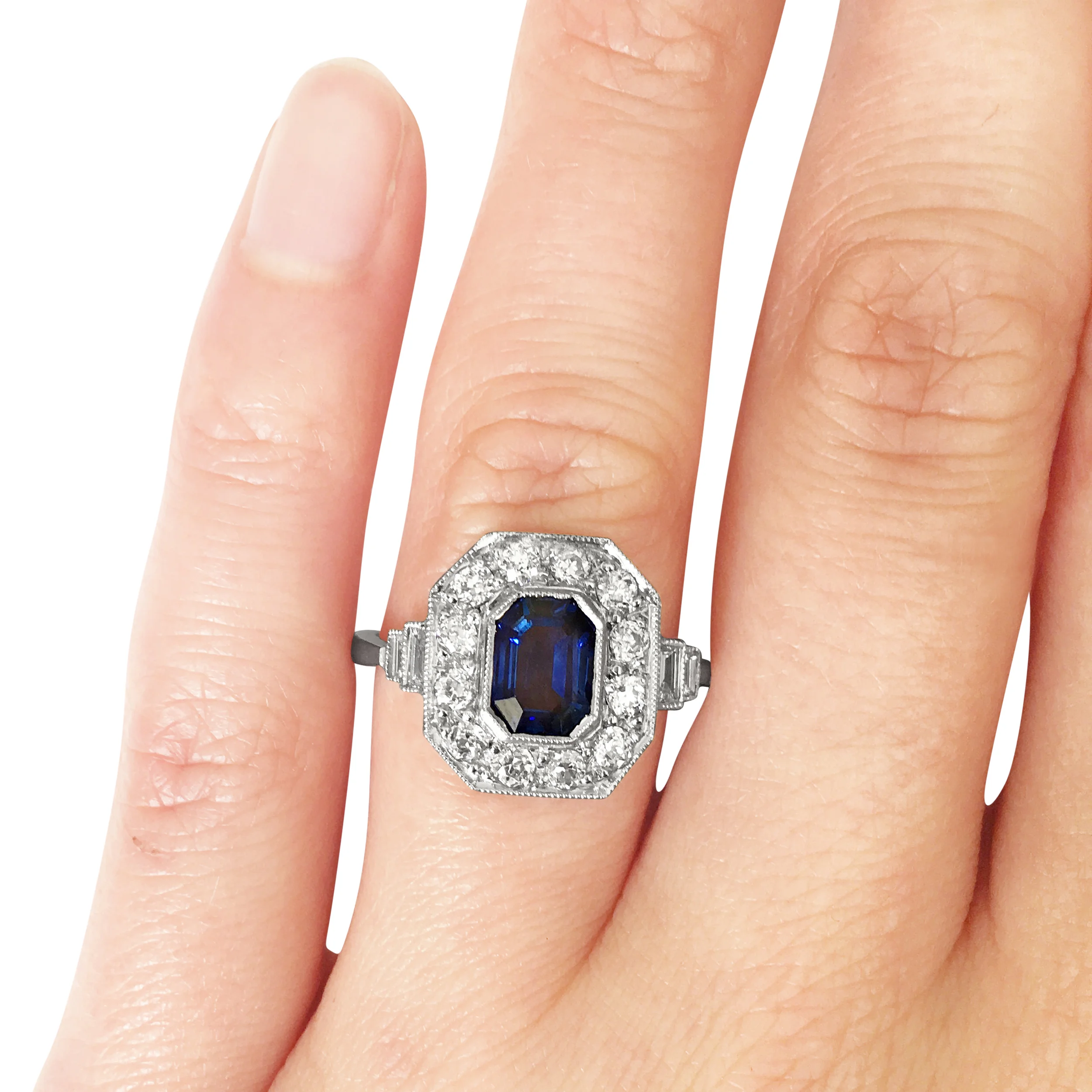 Sapphire & diamond cut-cornered ring