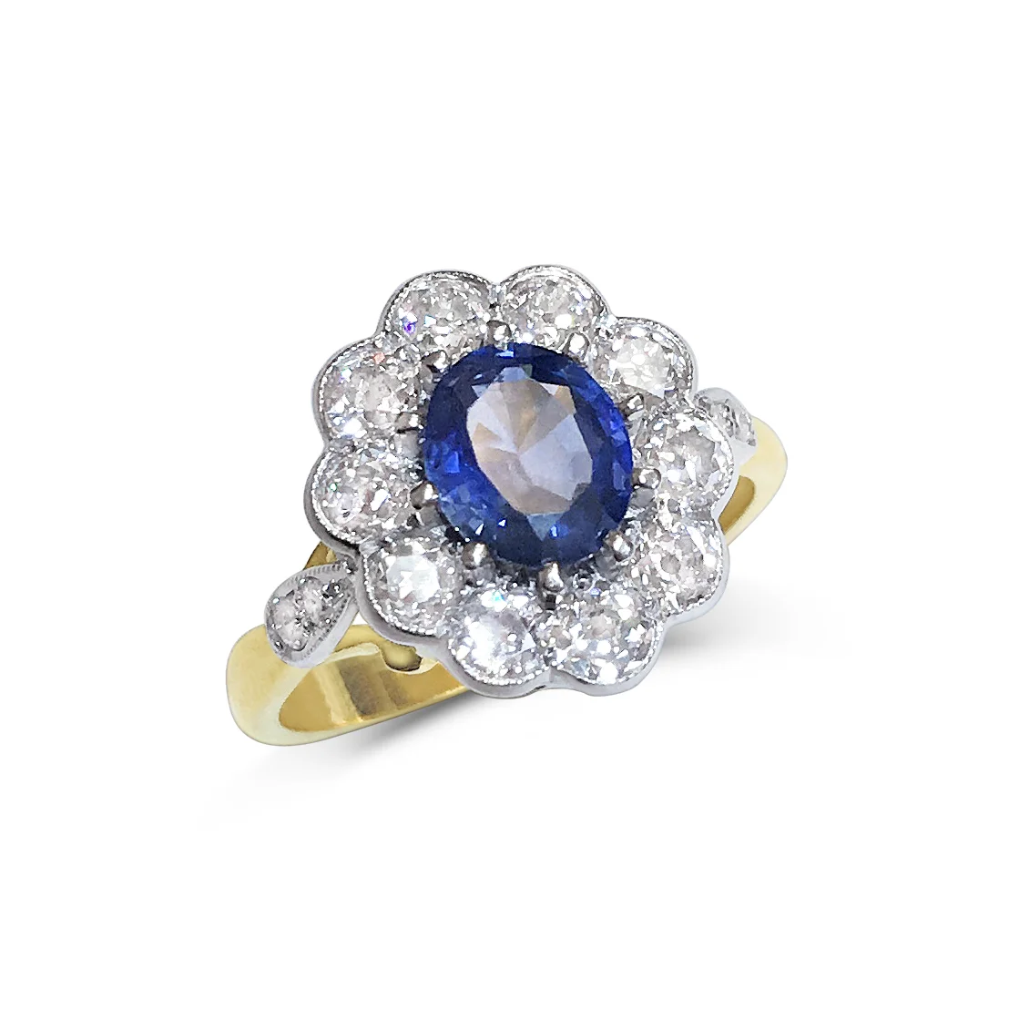 sapphire & diamond oval cluster ring front