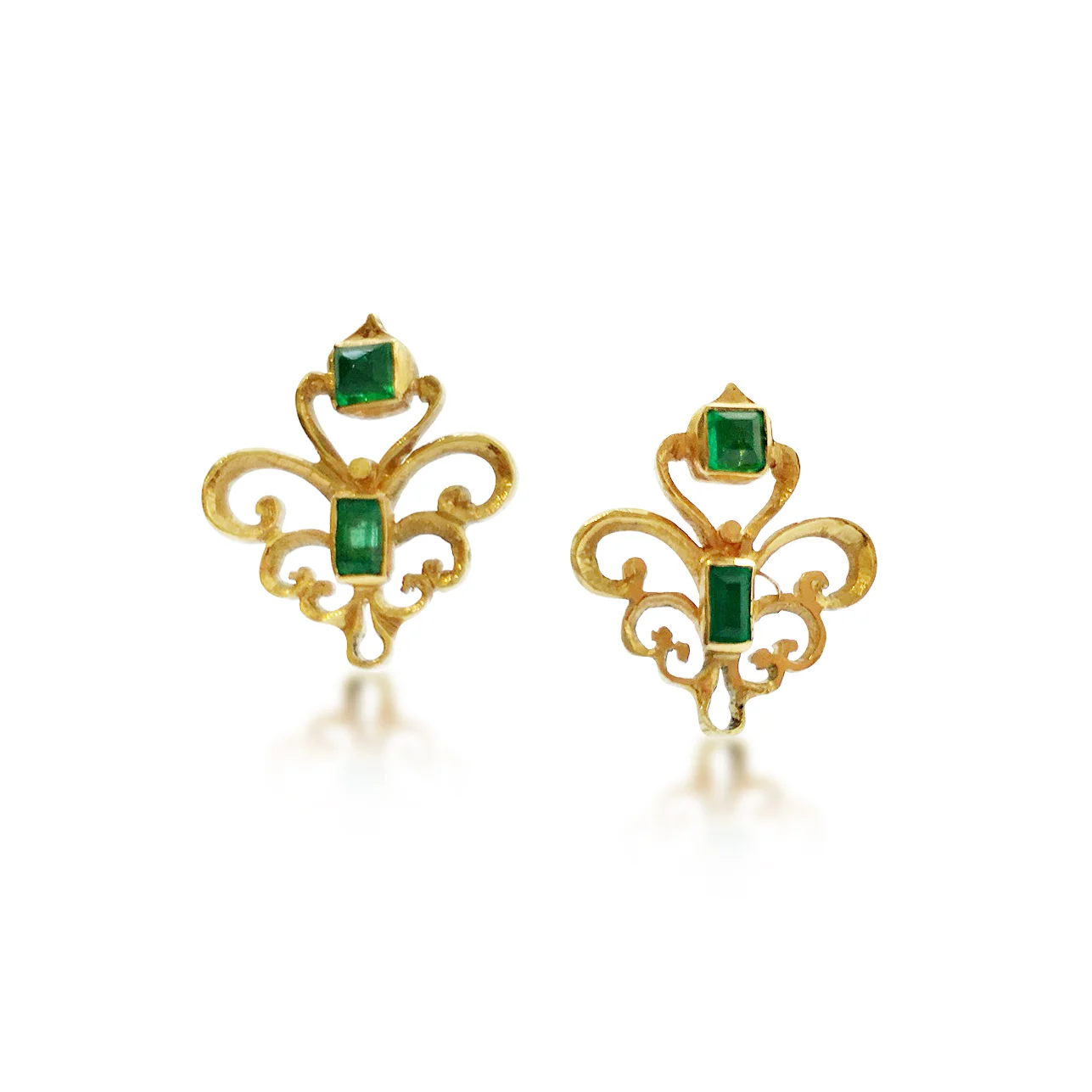 Emerald and Gold scroll Earrings