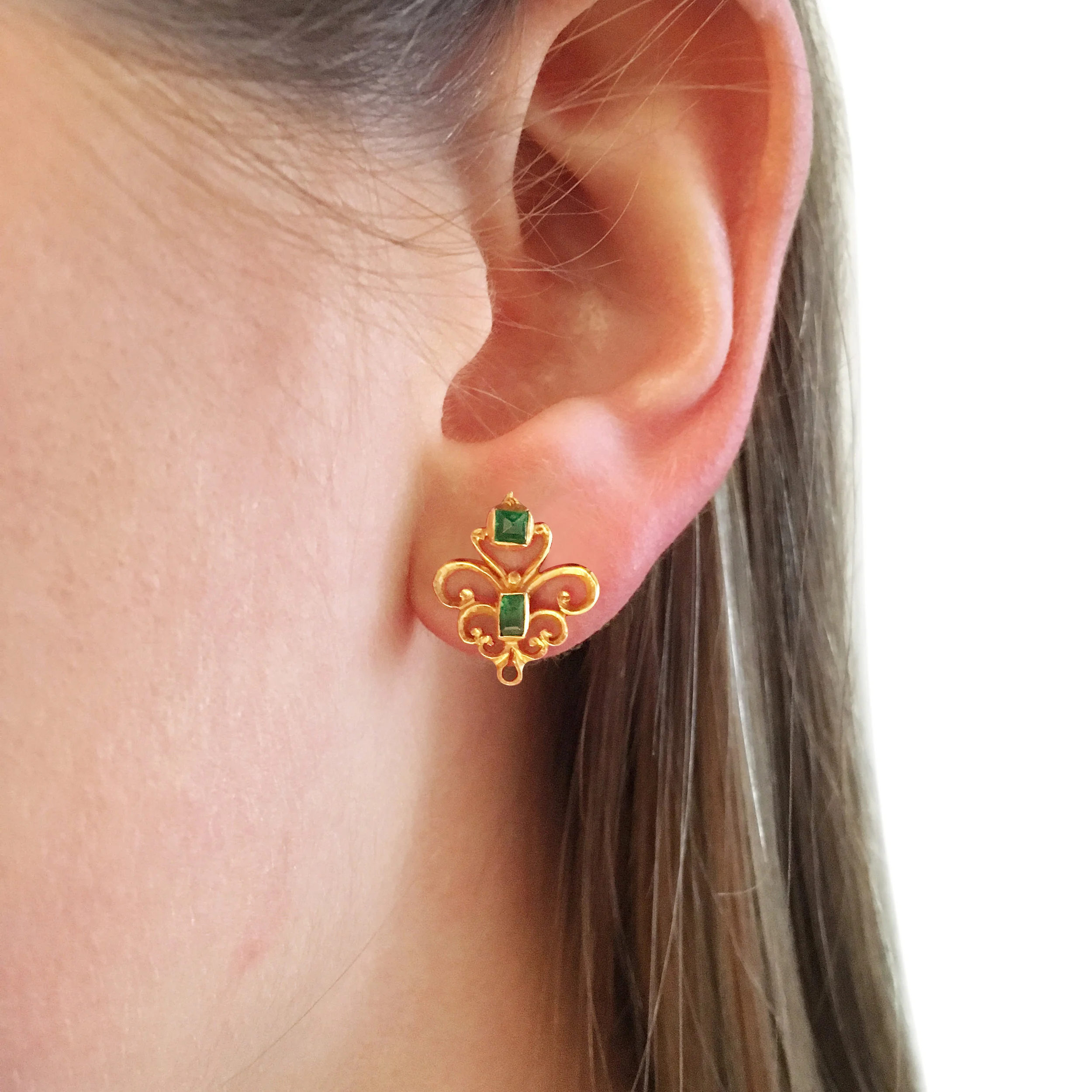 Emerald and Gold scroll Earrings