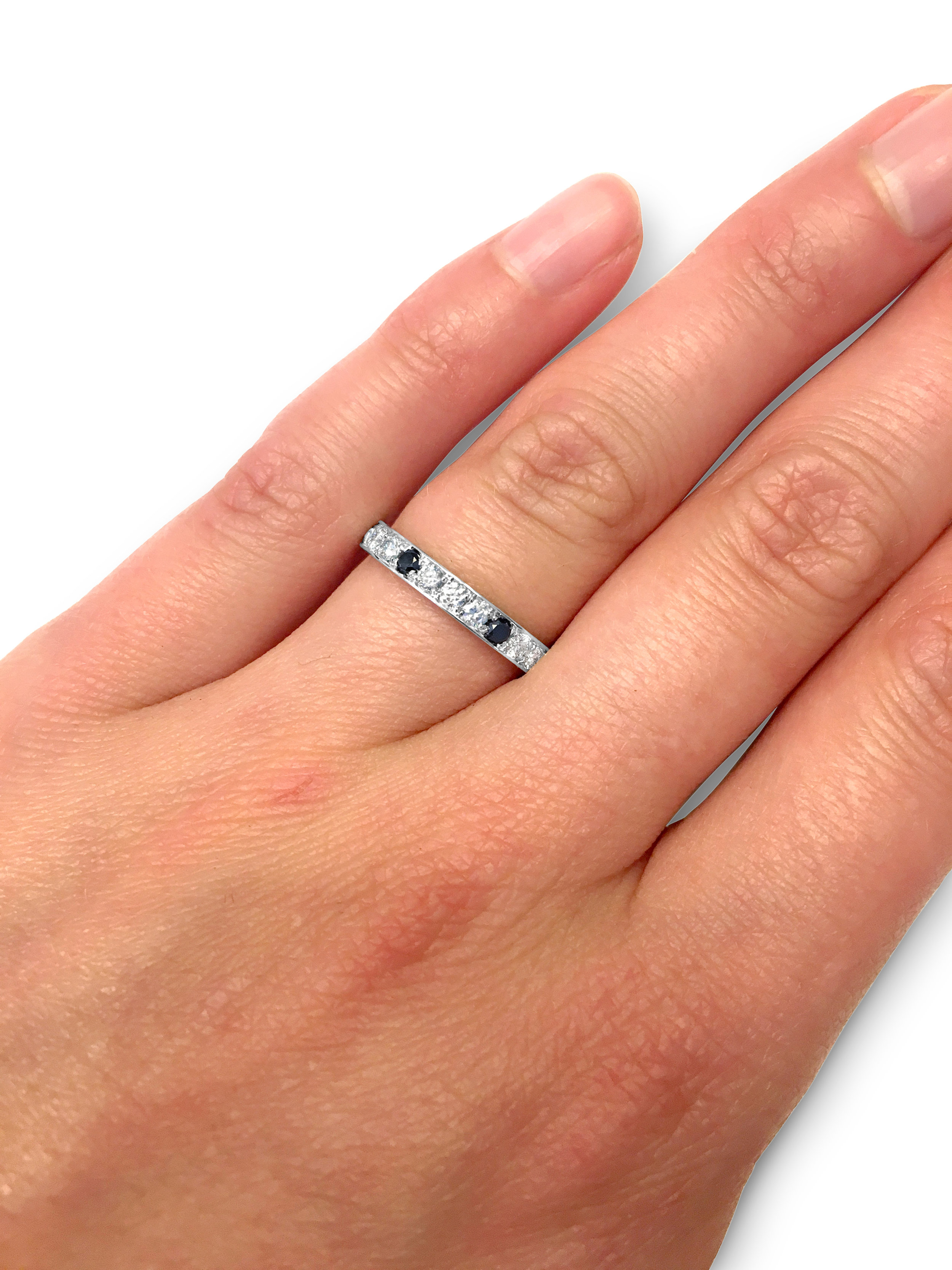 Black and White Diamond Eternity Ring Hand Modelled