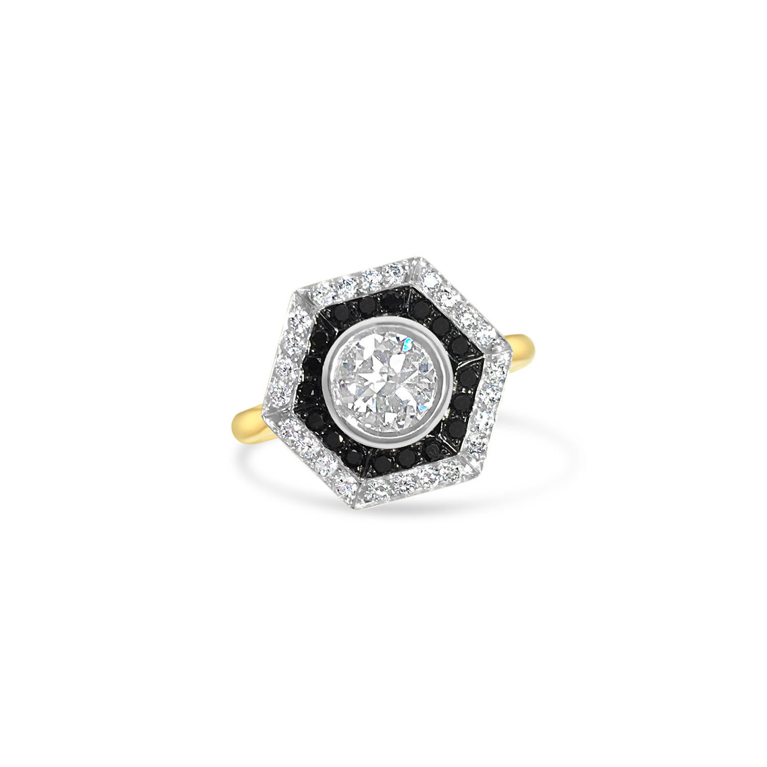 Bespoke Hexagonal Black & White Diamond Ring Top