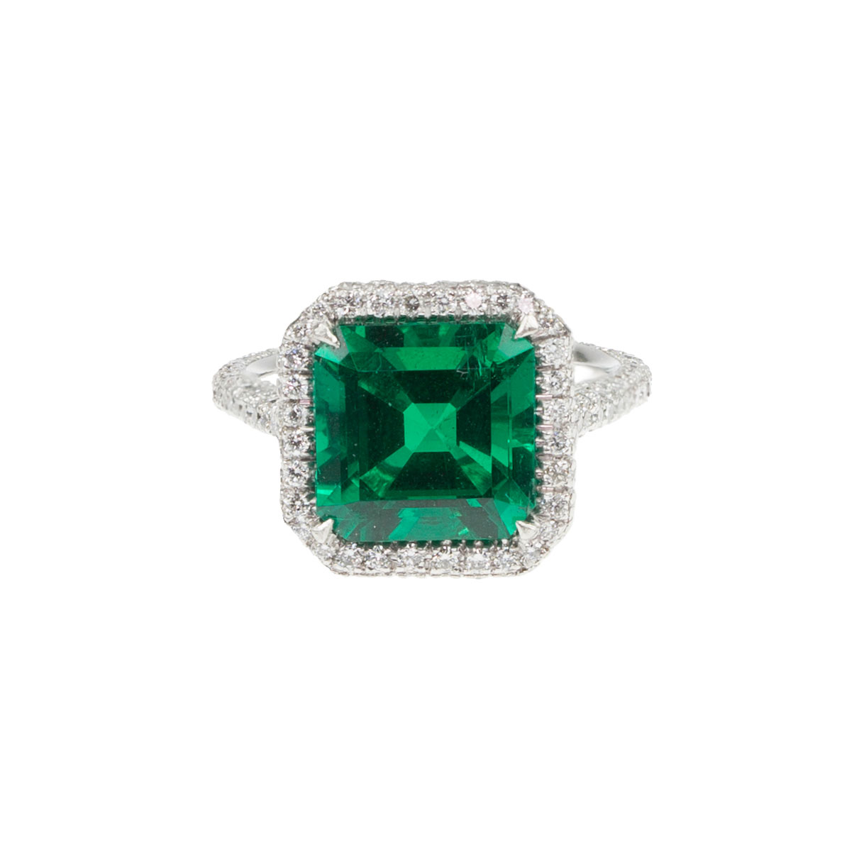 Emerald & Diamond Microset Ring Top View
