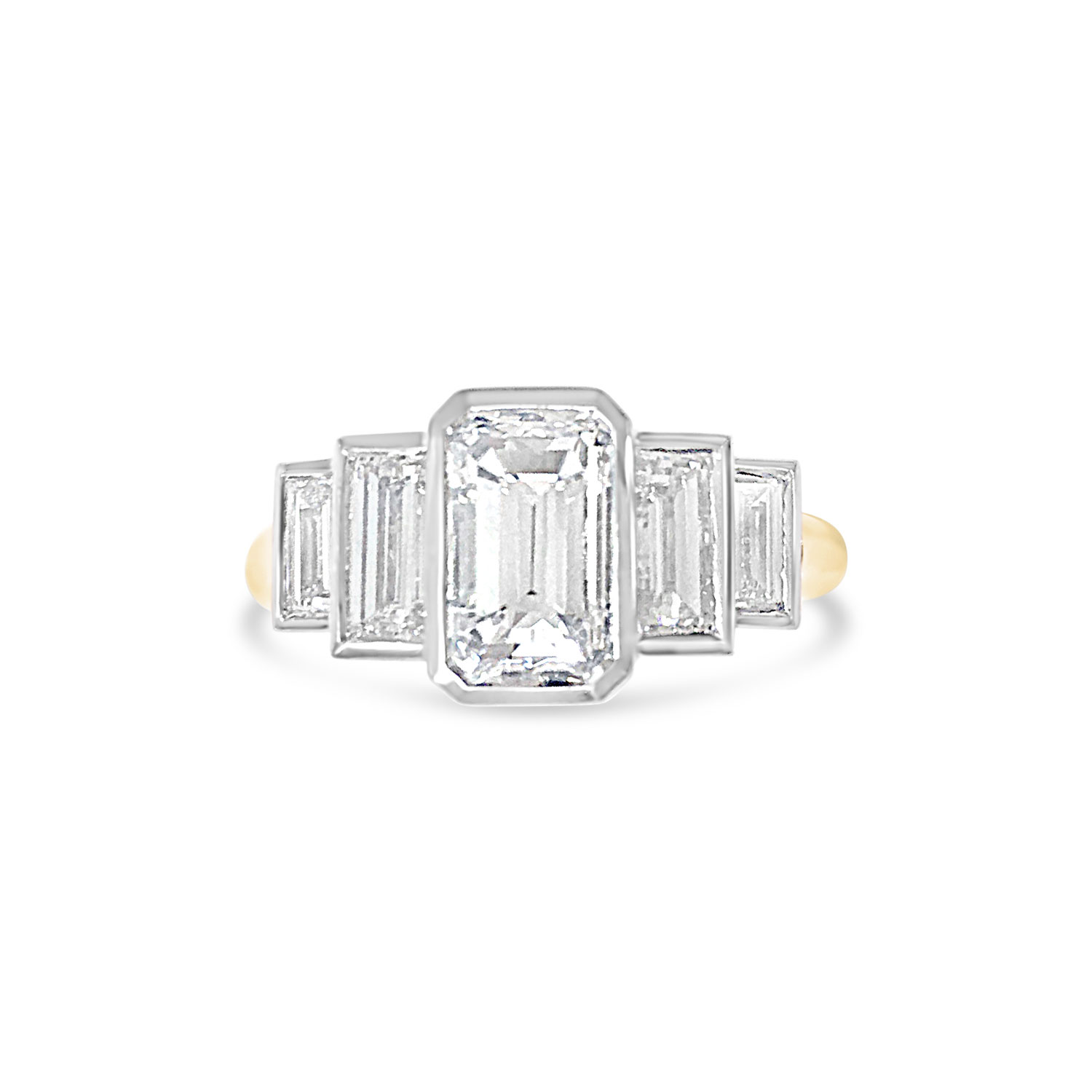 Bespoke emerald-cut diamond five-stone ring