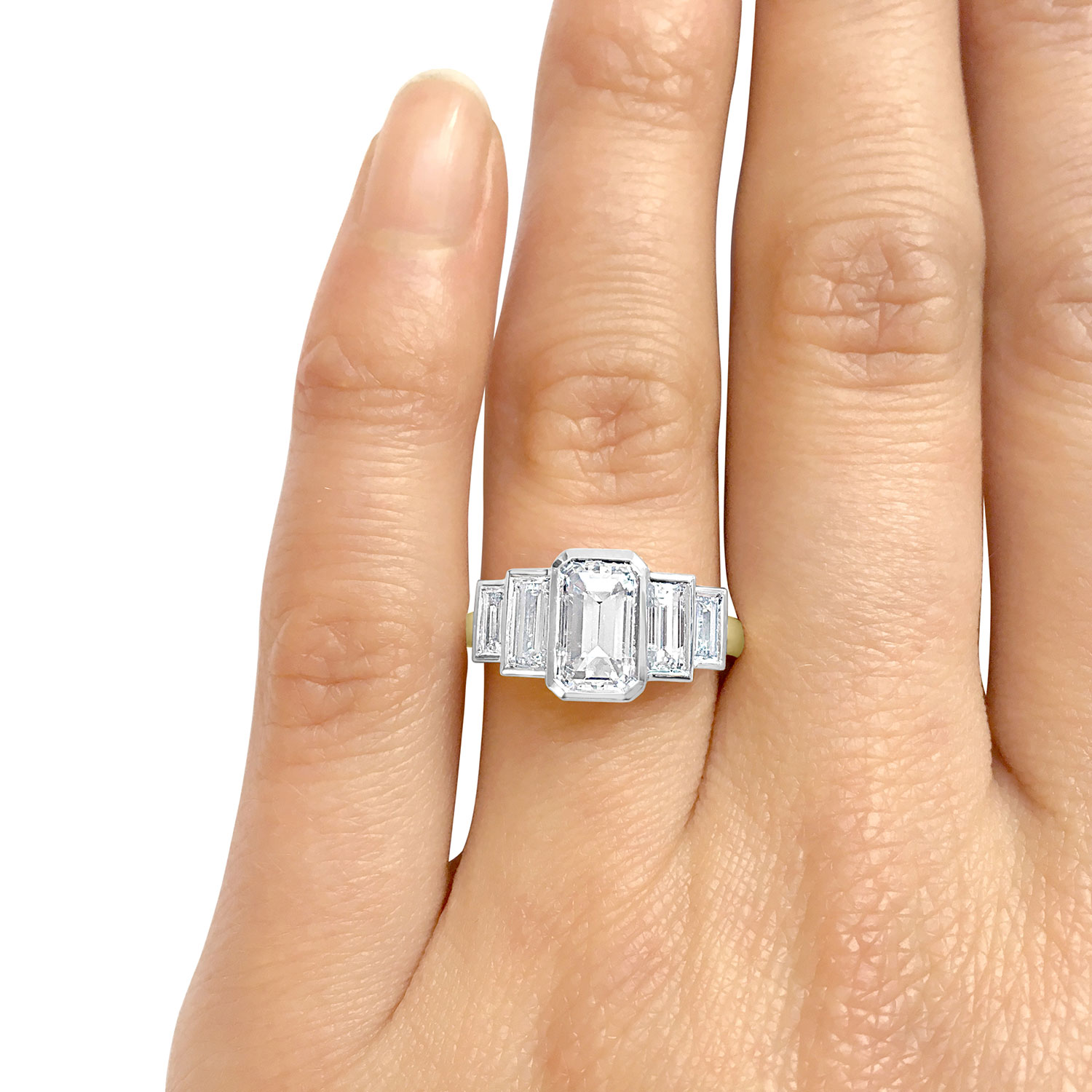 Princess 2ct Emerald Emerald Cut 18ct White Gold Diamond Three Stone  Engagement Ring | Jian London