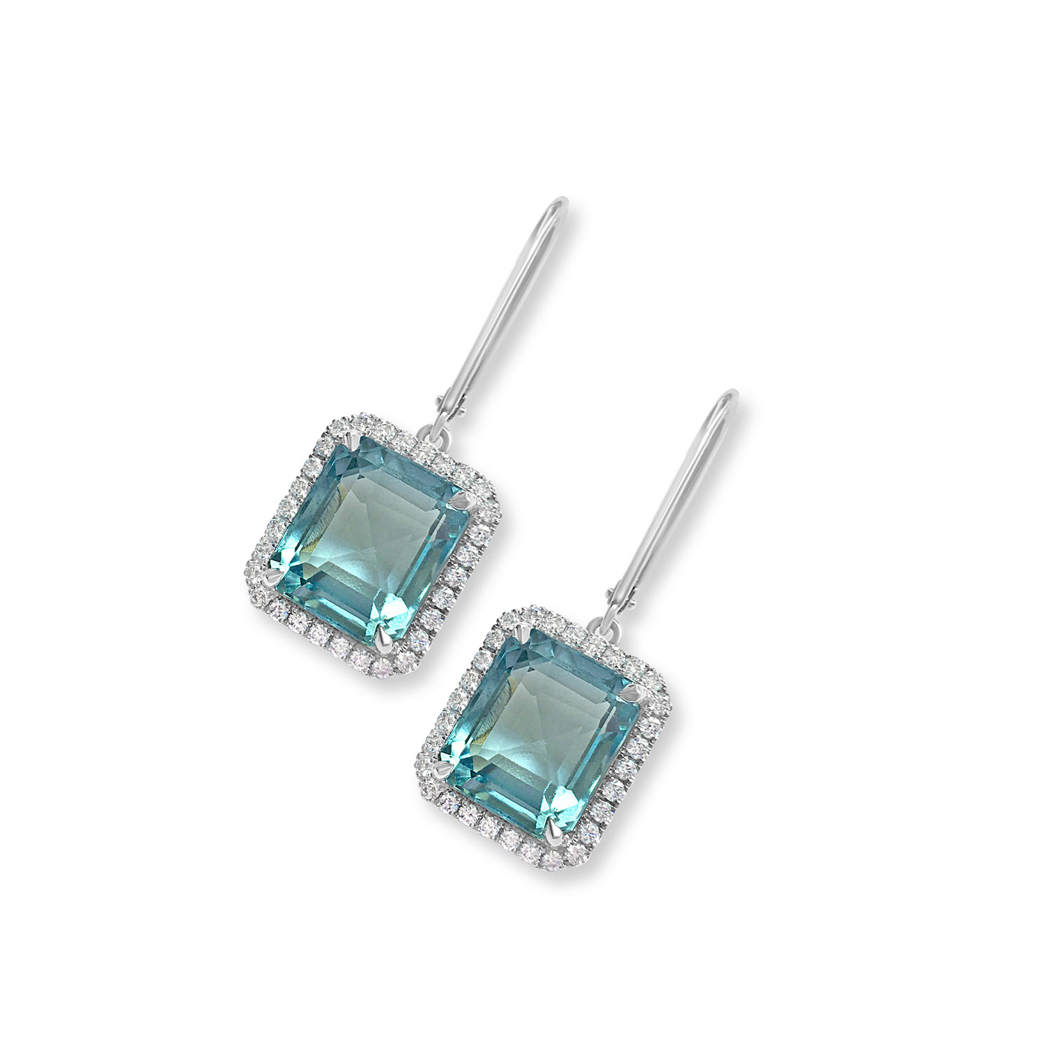 Aquamarine and diamond drop earrings top view