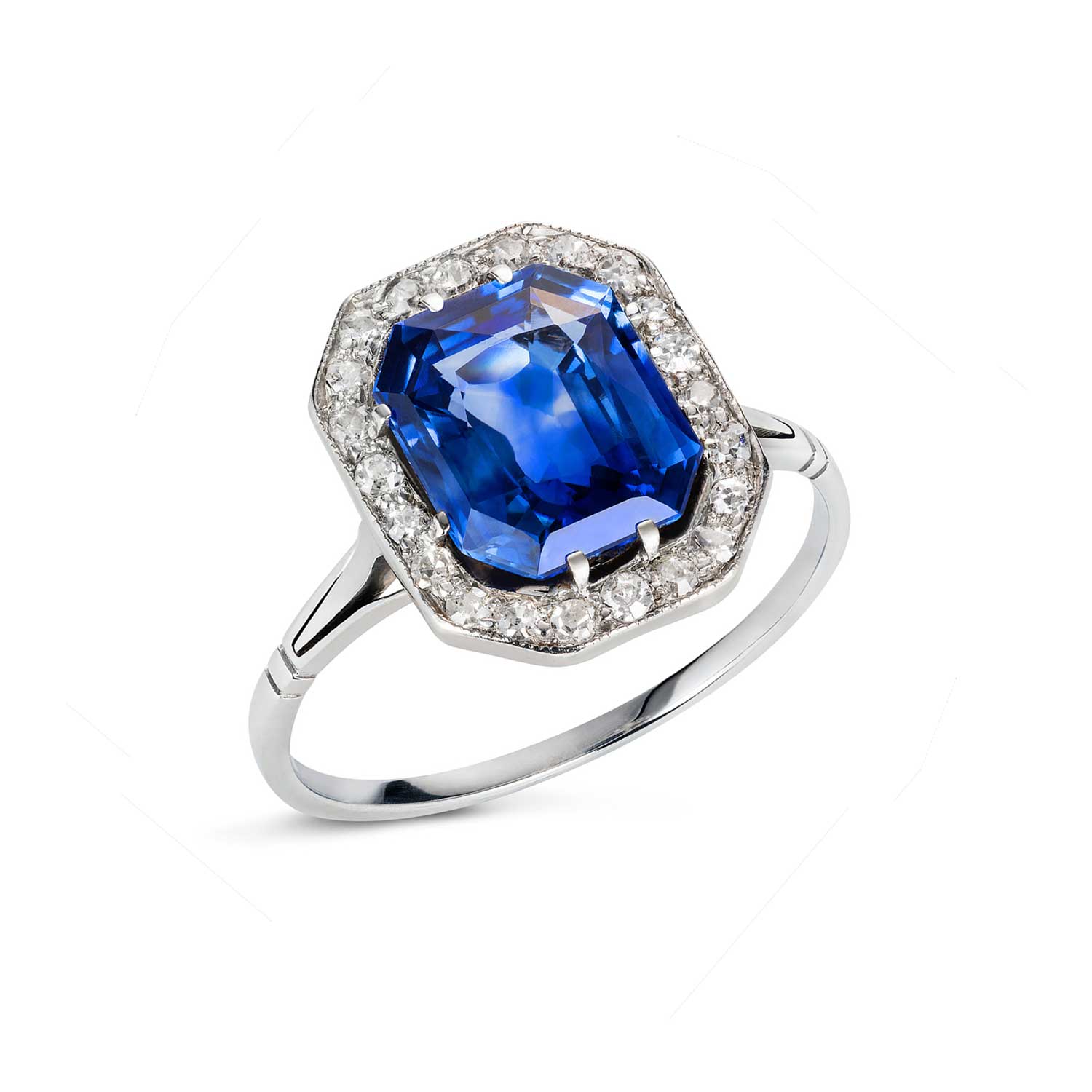 Art Deco sapphire and diamond ring angle