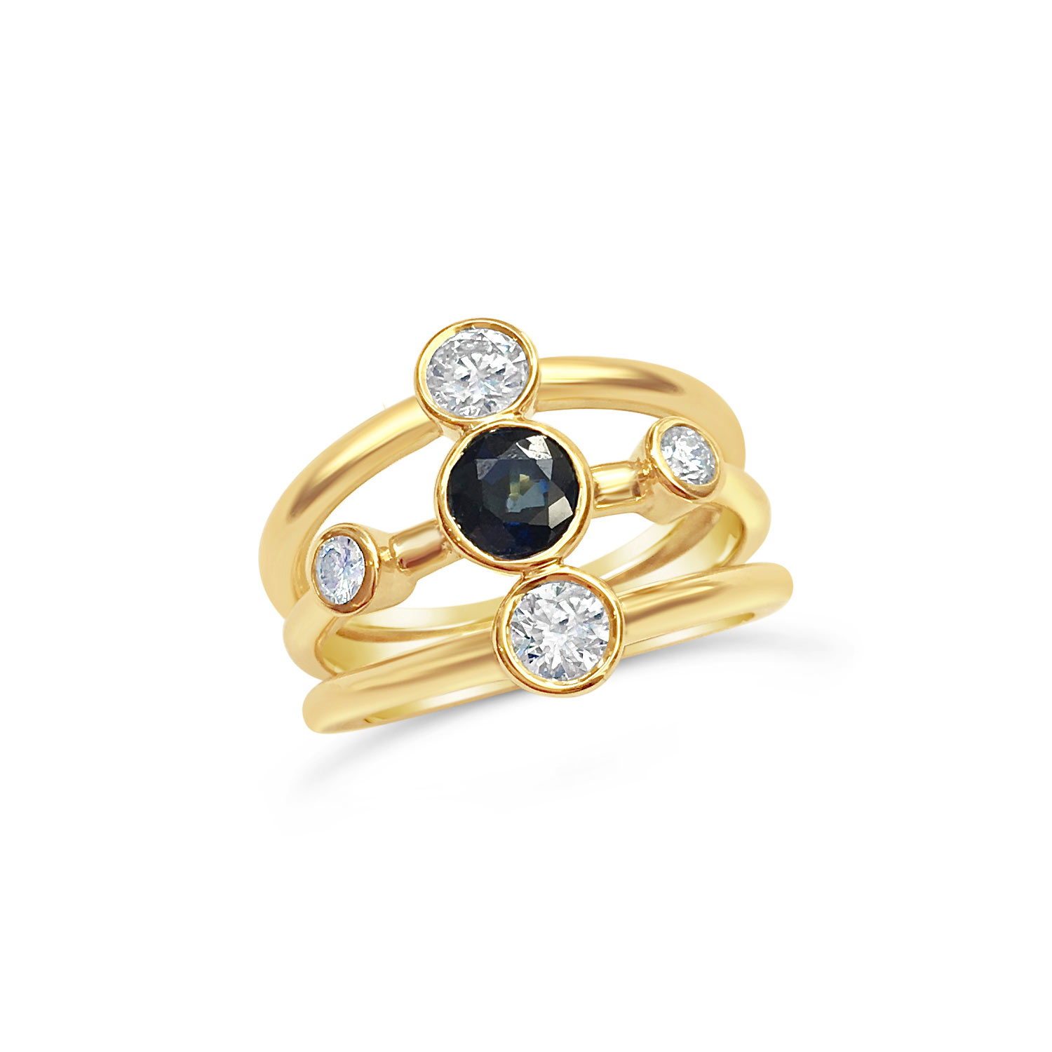 Bespoke sapphire and diamond rub over set five stone ring