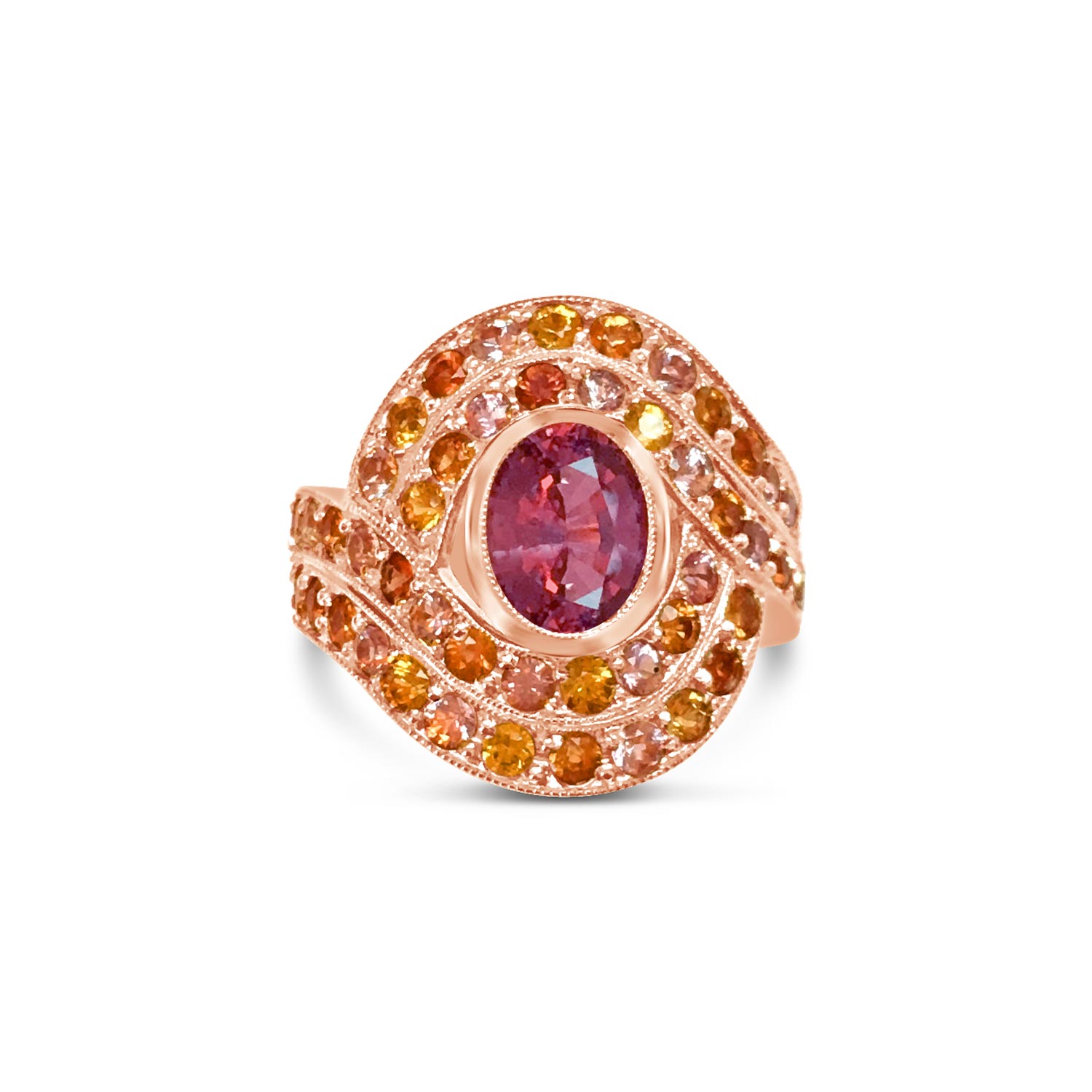 Multicoloured sapphire bombe target ring front