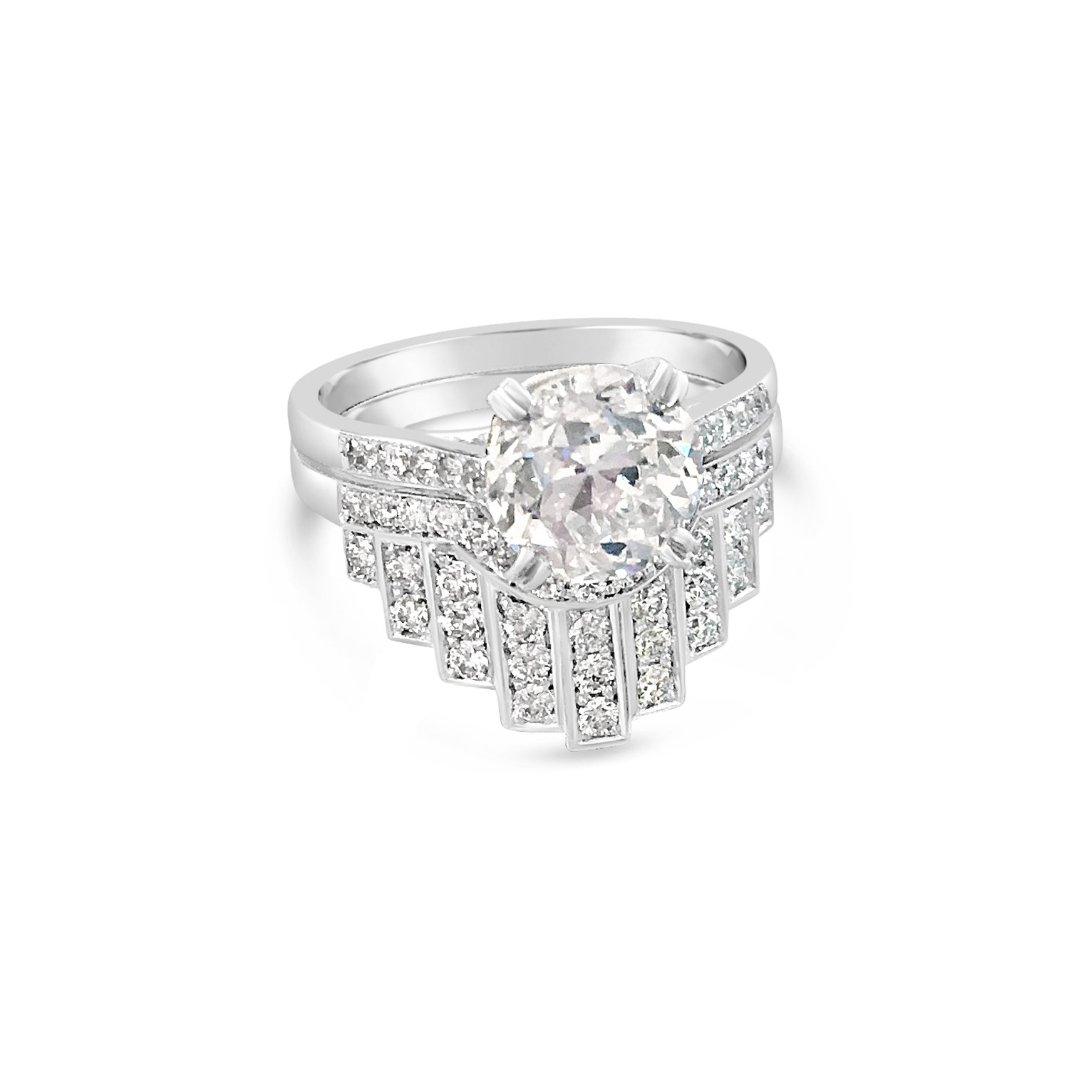 Bespoke fitted brilliant-cut diamond and platinum wedding ring front