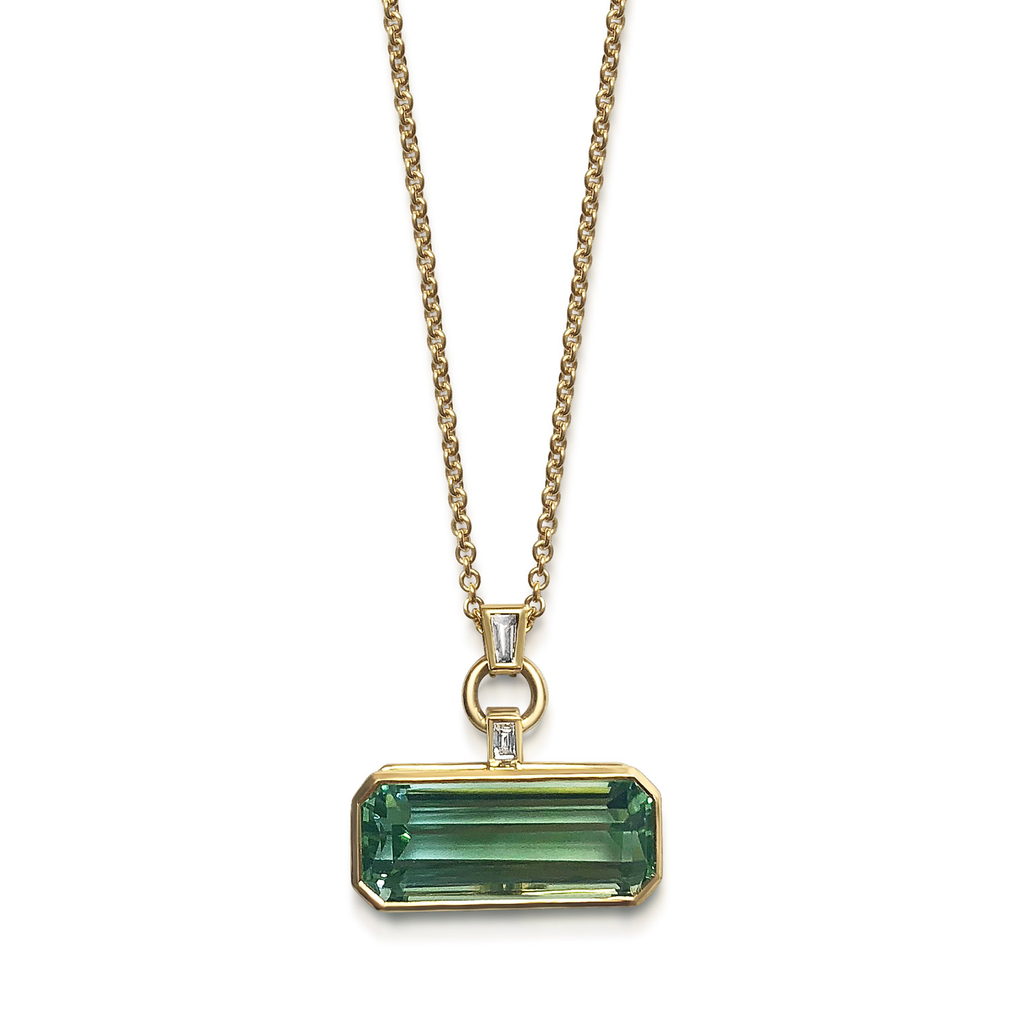 Bespoke rectangular-shaped octagonal two-coloured aquamarine and diamond pendant mounted in 18ct gold pendant.