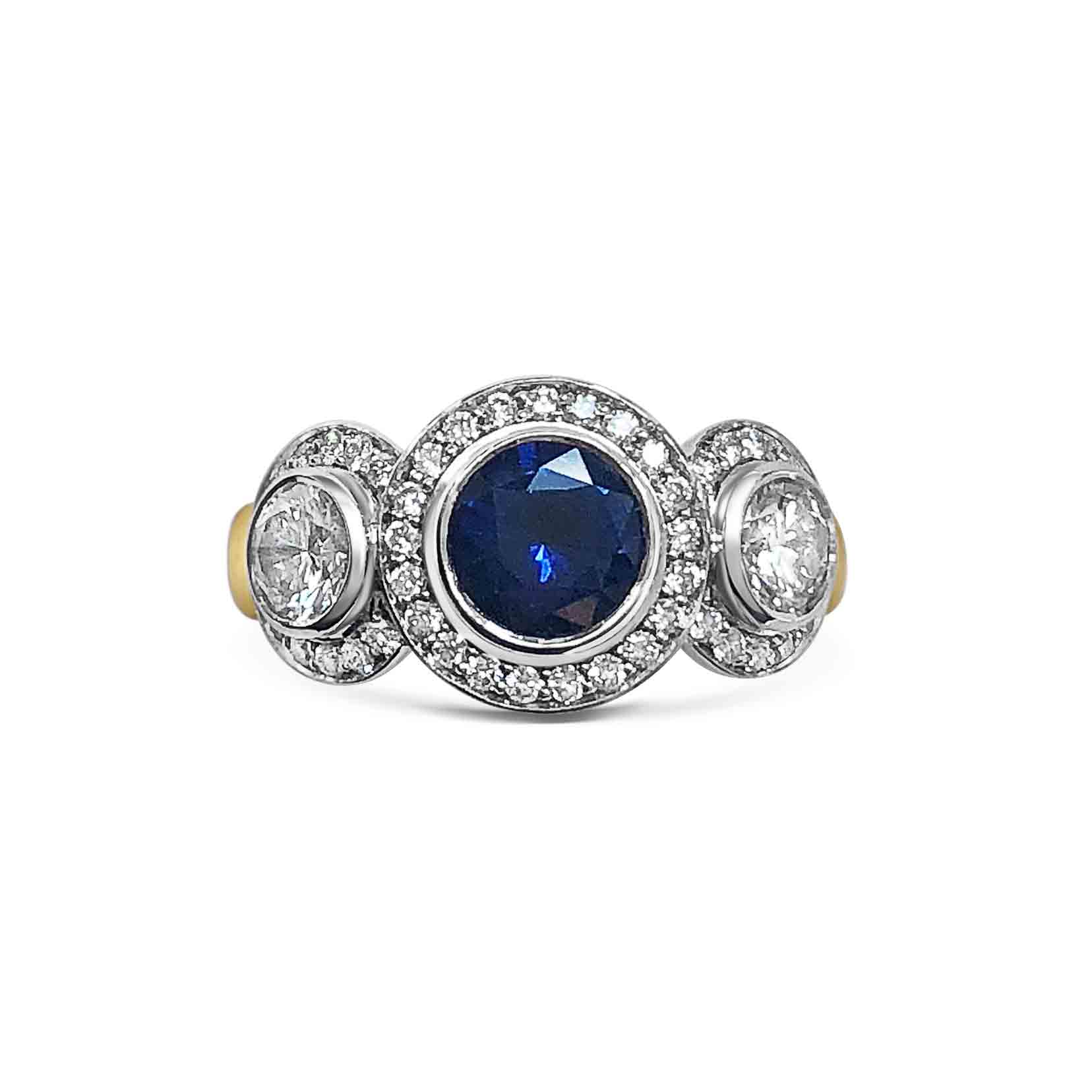  Sapphire &amp; diamond three-stone ring front