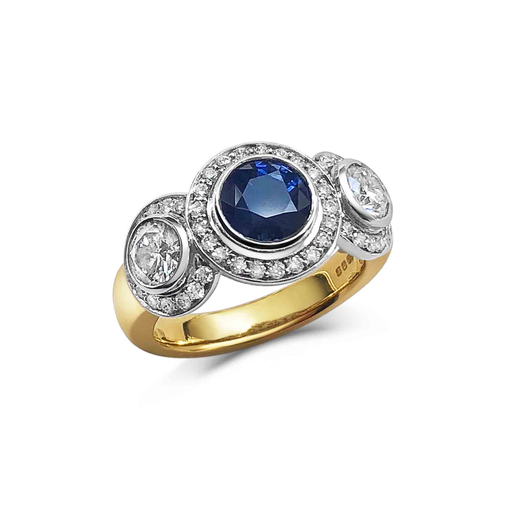  Sapphire &amp; diamond three-stone ring