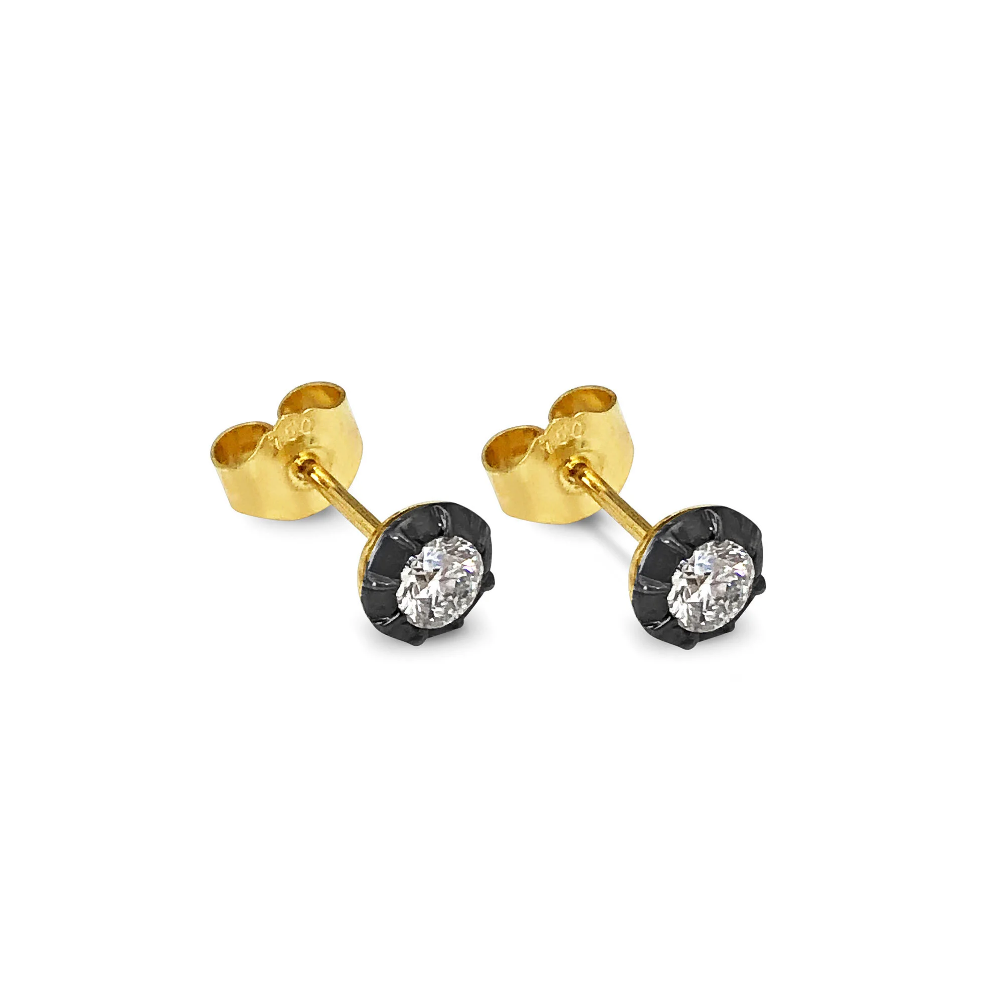 Diamond Stud earrings mounted in black rhodium plated 18ct yellow gold.