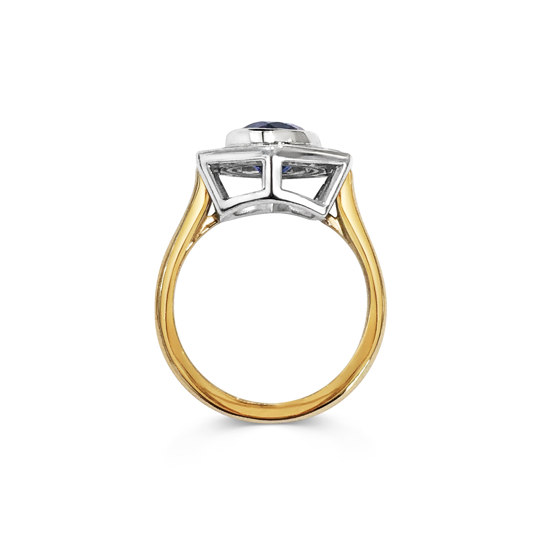 Sapphire and diamond single-row target ring mounted in platinum and 18ct yellow gold. 