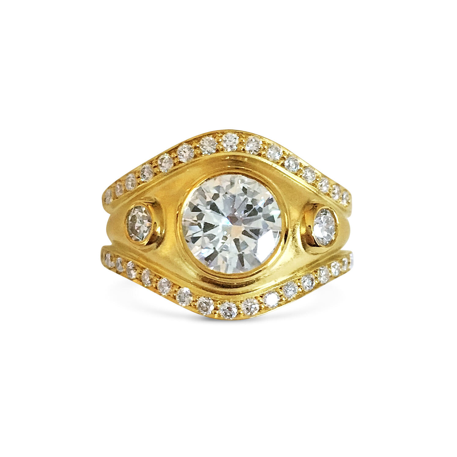 Diamond Etruscan ring mounted in 18ct yellow gold.