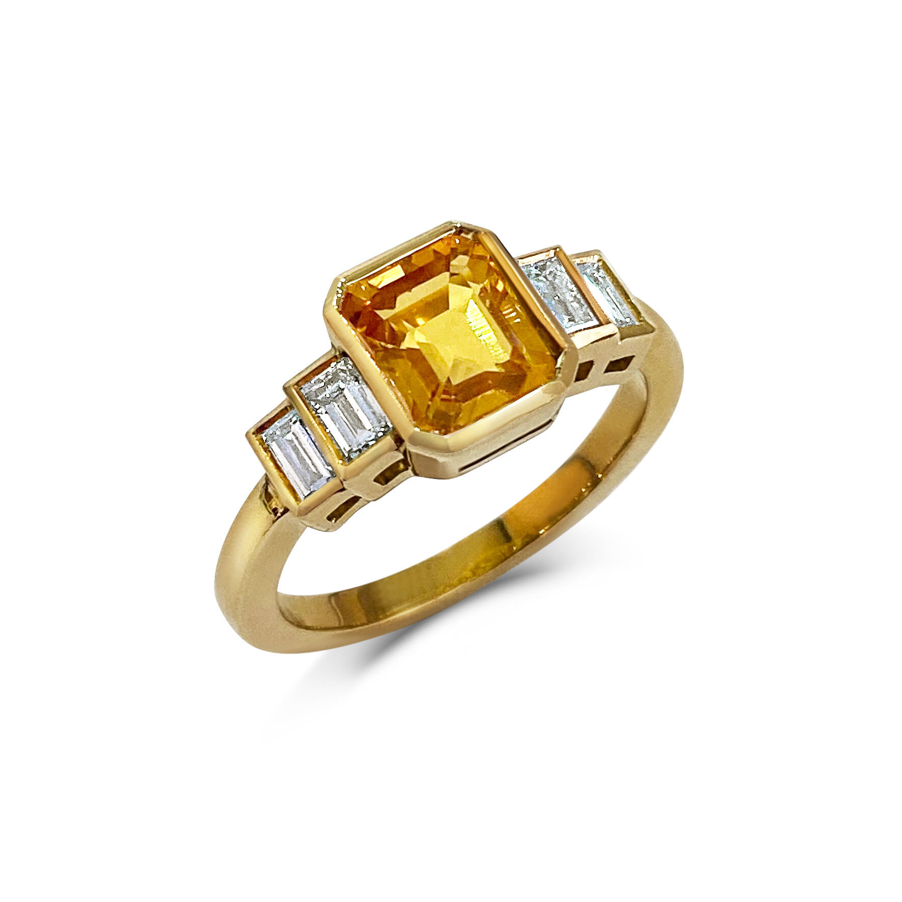 Yellow sapphire and diamond five-stone ring