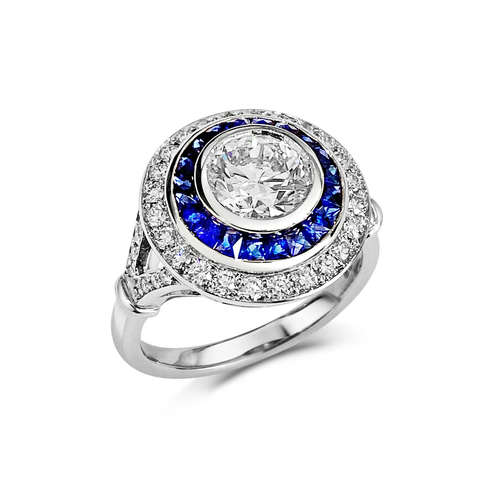 Diamond-and-sapphire-target-ring